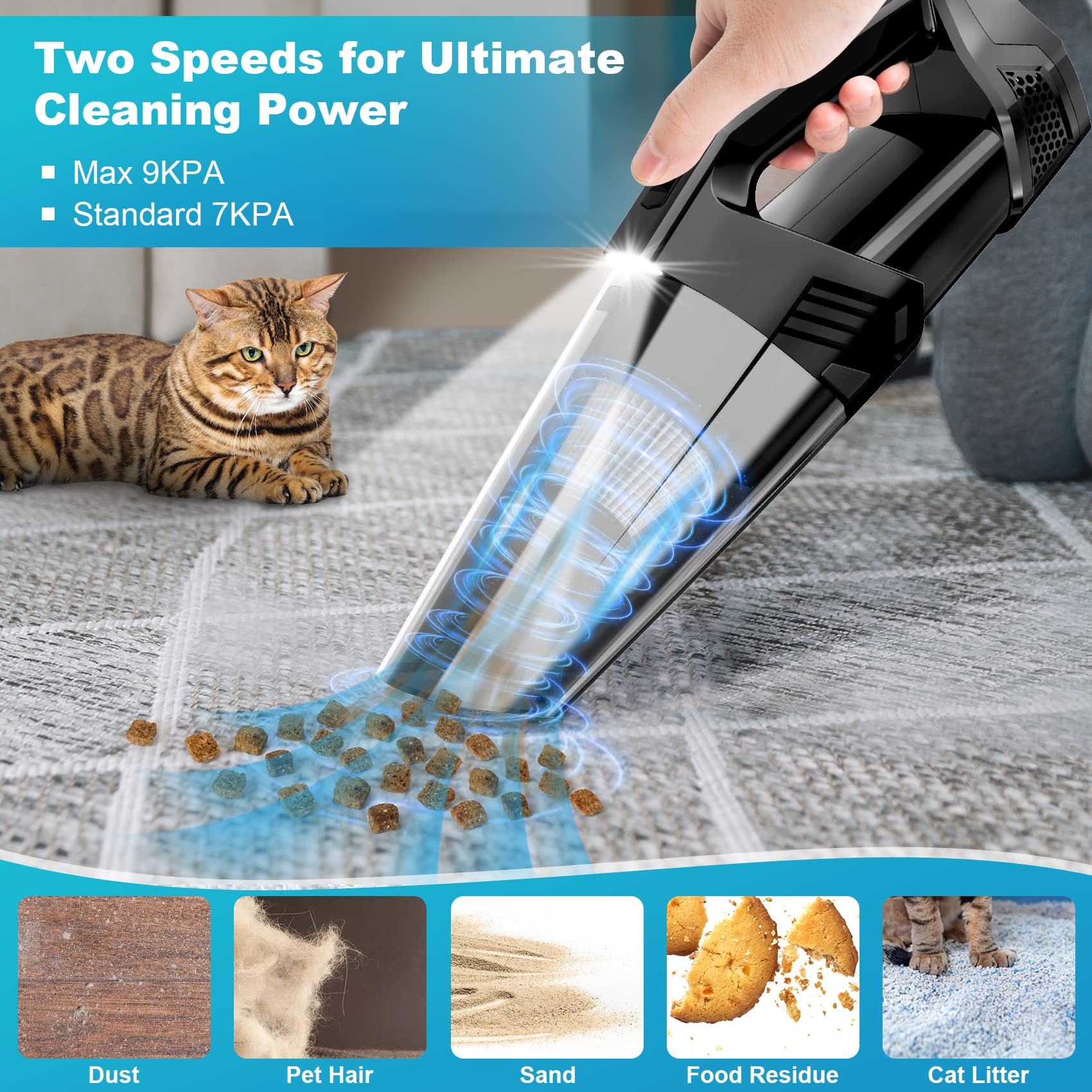 Cordless Portable Handheld Vacuum Cleaner with LED Light, High Power Suction - Lightweight Rechargeable Car Home Office Cleaner for Pet Hair - Black - Review Image 2
