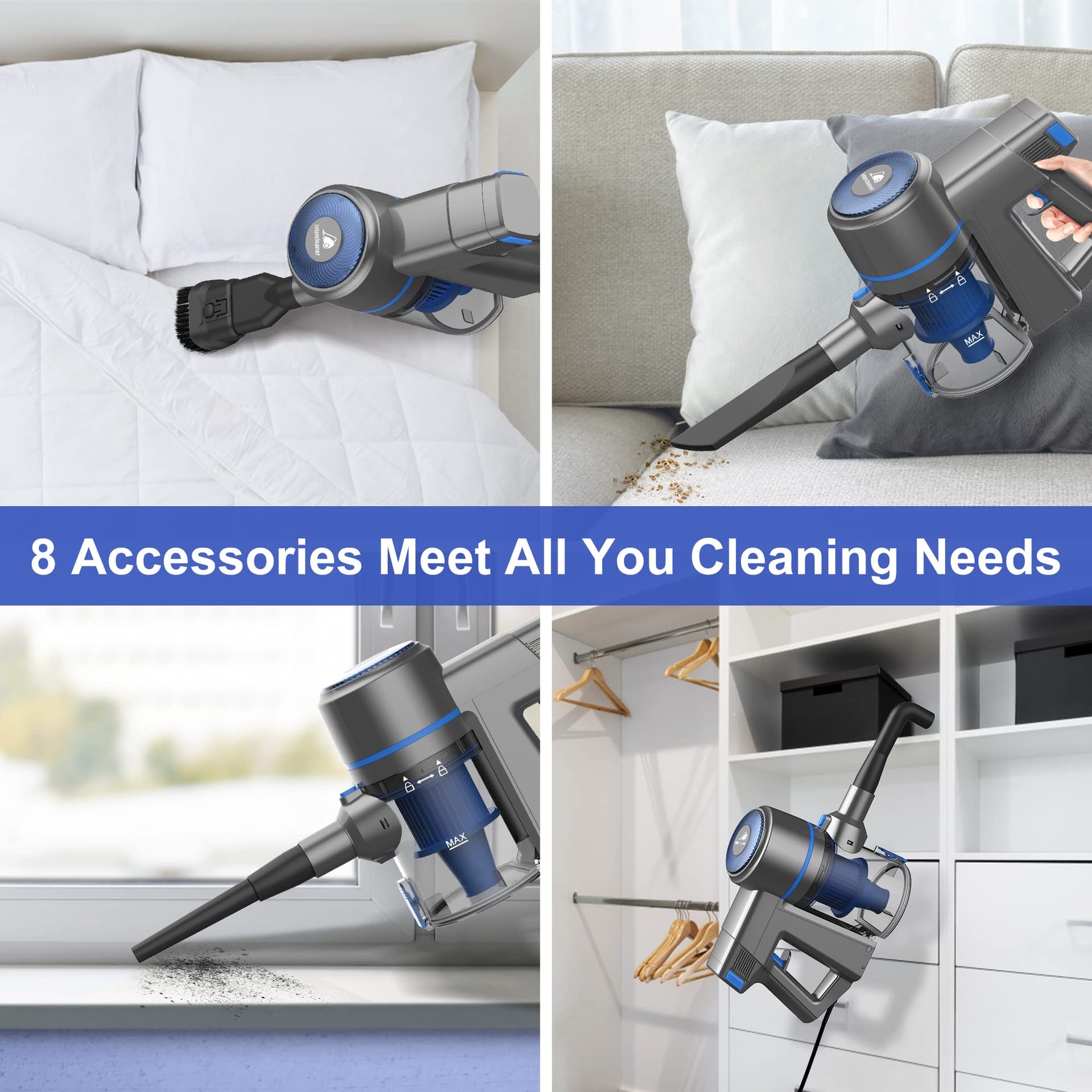 ** Intercleaner Corded Vacuum Cleaner, 17Kpa Powerful Suction, 600W Motor, 10-in-1 Lightweight Bagless Stick Vac with Handheld

**DESCRIPTION:** Experience the ultimate cleaning power with the Intercleaner Corded Vacuum Cleaner. Boasting a powerful 17Kpa suction delivered by a 600W motor, this 10-in-1 multifunctional vacuum is designed to tackle all your cleaning needs. Equipped with various accessories such as a dusting brush, crevice nozzles, and extension wand, this vacuum effortlessly clears debris, dust, and pet hair from hardwood floors, carpets, cars, and more.

With an extra-long 18.7ft cord, you can easily maneuver around your space without the hassle of frequent plug changes. The lightweight and portable design make it ideal for users of all ages, while the handheld vacuum mode allows for quick cleaning of sofas, cars, and other hard-to-reach areas. The large-capacity dust cup and Pro-Max Filtration System ensure thorough cleaning and prevent secondary air pollution.

Say goodbye to dust inhalation and hello to a cleaner, healthier home. Ideal for pet owners, the Intercleaner Corded Vacuum Cleaner is your go-to solution for powerful, efficient cleaning. Plus, with a one-touch dust emptying feature and a 1-year warranty, cleaning has never been easier or more convenient. Upgrade your cleaning routine today with the Intercleaner Corded Vacuum Cleaner! - Review Image 3
