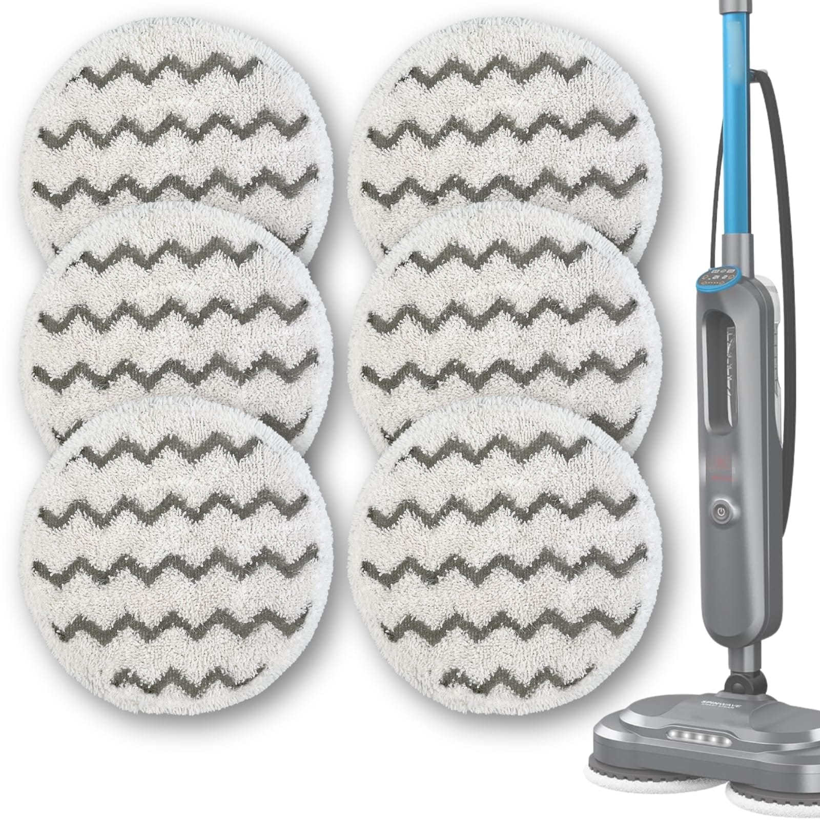 Rotating Steam Mop Pads (6 Pack) Compatible with Bissell Spinwave Smartsteam Scrubbing Steam Mop