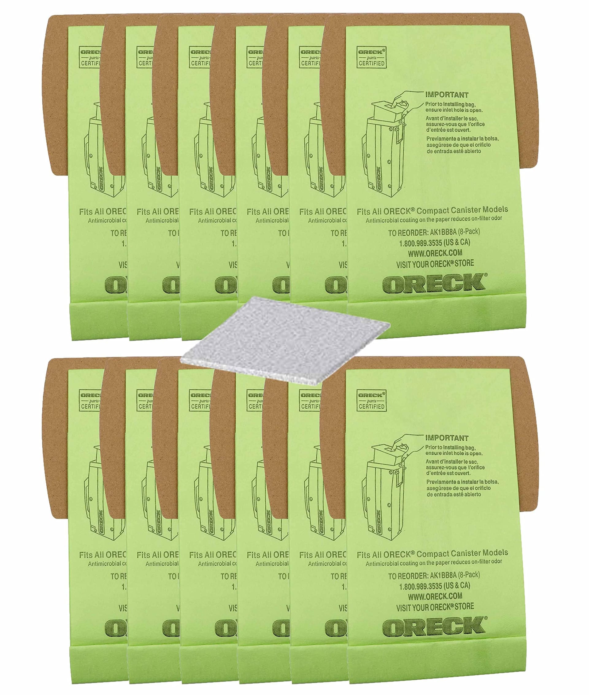 Oreck Type BB Compact Canister Vacuum Bags 12-Pack with Motor Filter PKBB12DW