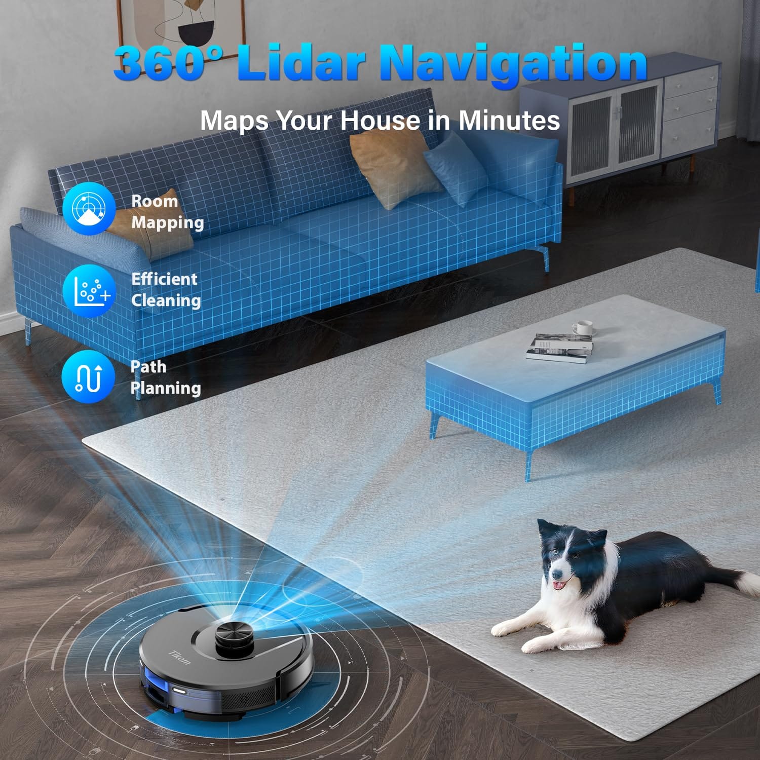 Tikom L8000 Robot Vacuum and Mop with Laser Lidar Navigation, 3000Pa Suction, Self-Charging - Ideal for Pet Hair, Carpet, Hard Floor - Review Image 3
