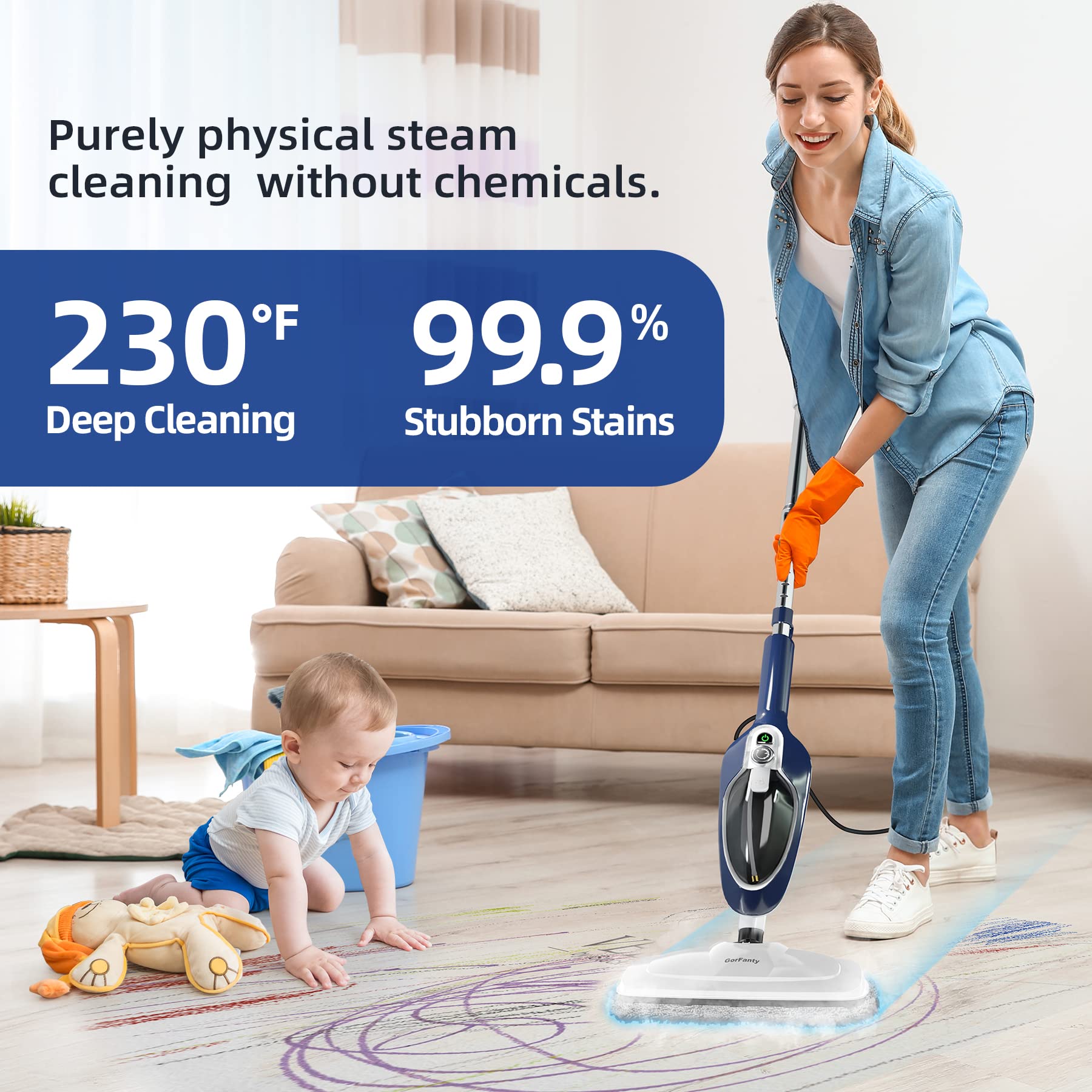 10-in-1 Steam Mop Floor Steamer with Handheld Cleaner - Ideal for Hardwood, Tile, Laminate, and Carpet Cleaning (Blue) - Review Image 2