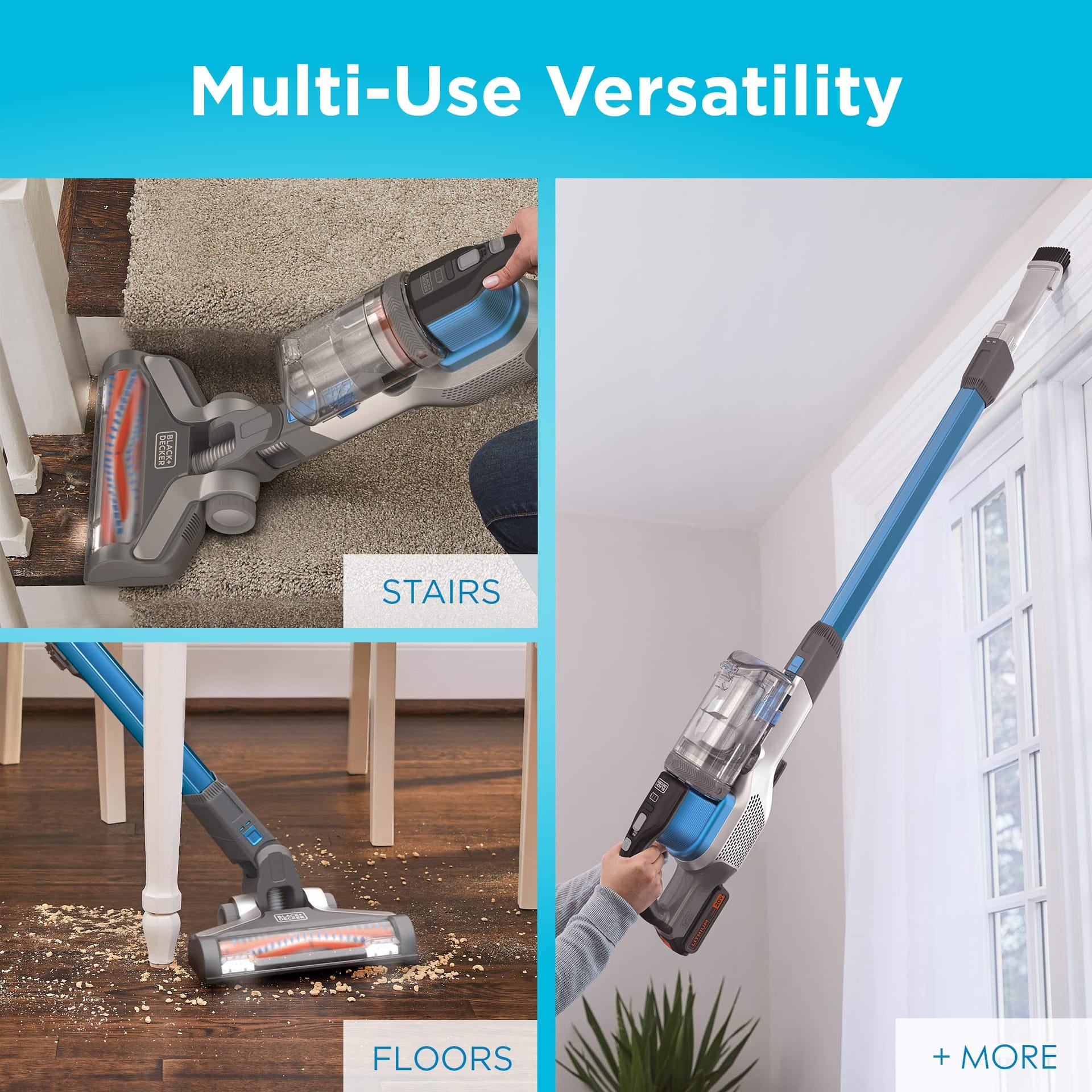 Lightweight Black+Decker Powerseries Extreme Cordless Stick Vacuum Cleaner for Pet Hair Cleaning, Blue (BSV2020G) - Review Image 4