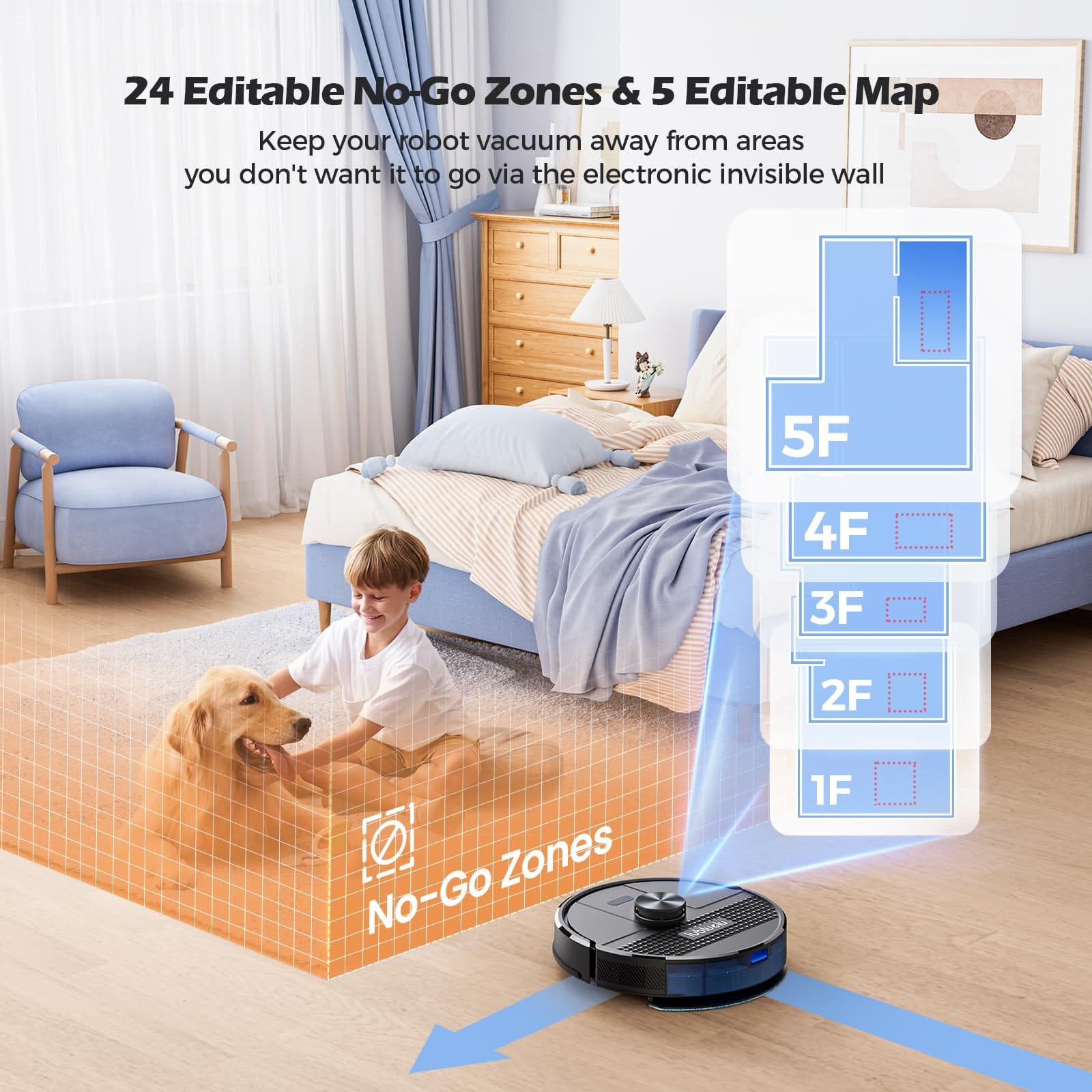 Lubluelu 3-in-1 Robot Vacuum and Mop Combo with Powerful 4500Pa Suction, Mapping, Lidar Navigation, 5 Maps, 24 No-Go Zones, Self-Charging, App Control - Black - Review Image 4