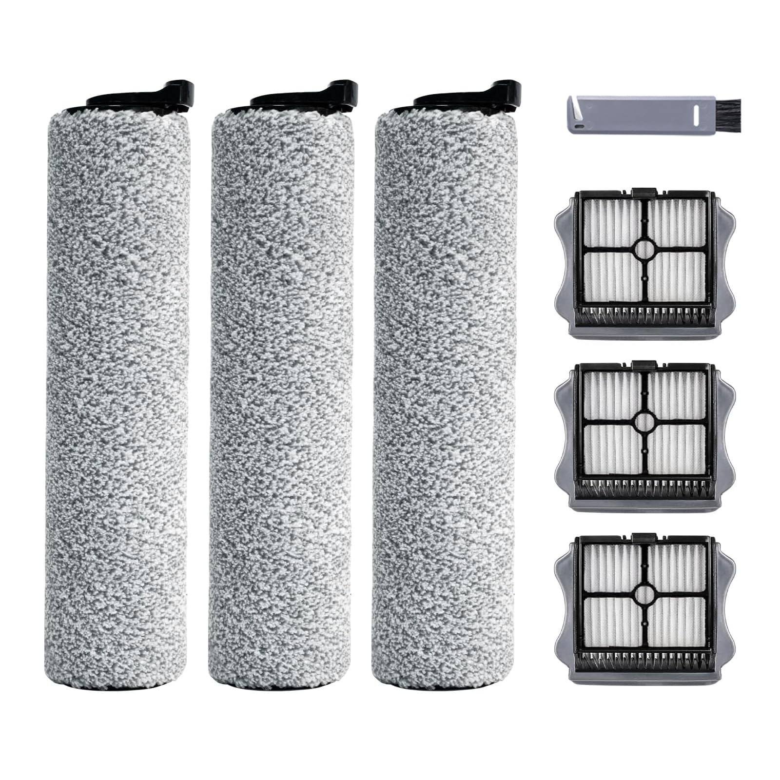 Replacement Roller Brush and Filter Kit for Tineco iFloor 3/Floor One S3 Cordless Vacuum Cleaner - 3 Brush Rollers, 3 Filters