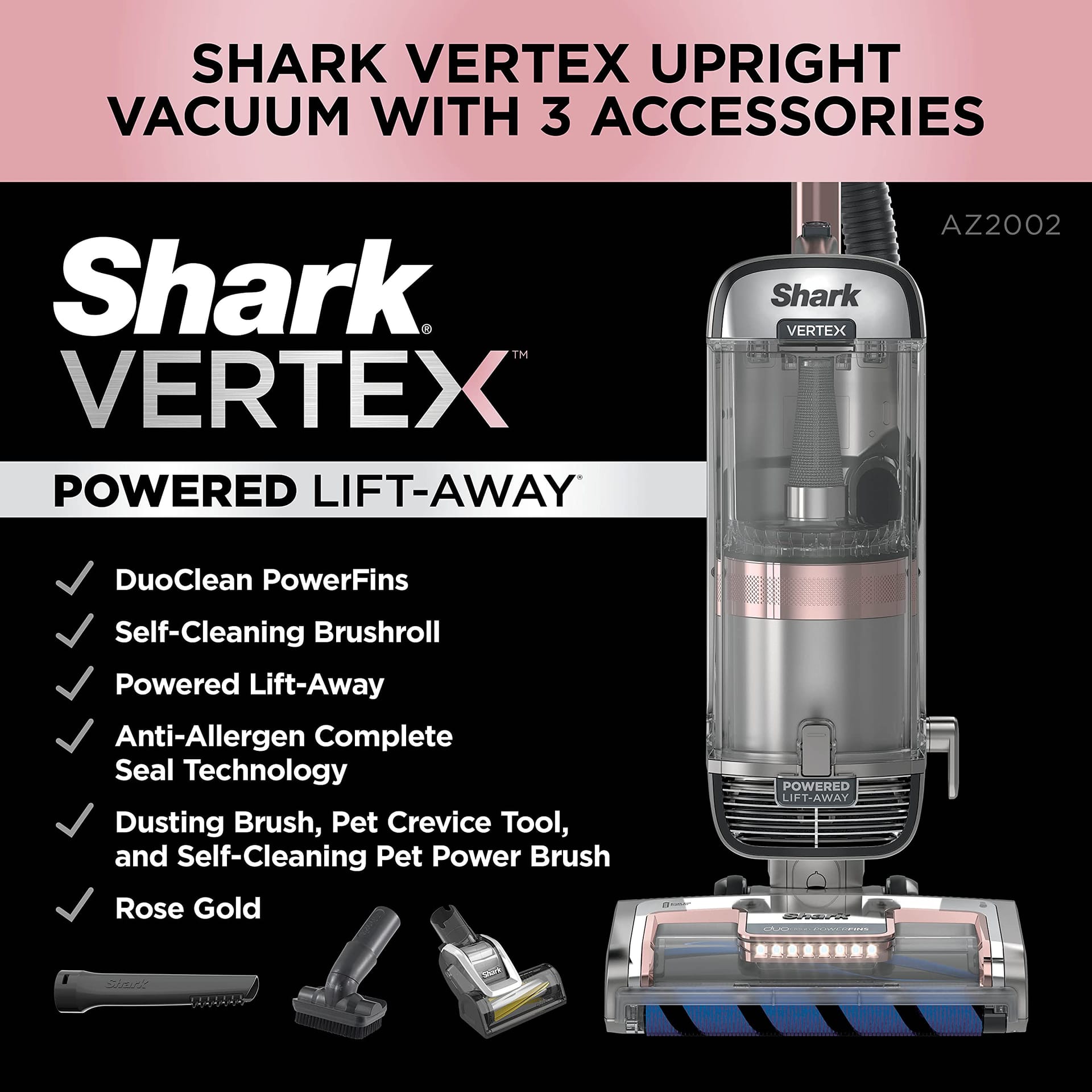 Shark Vertex Powered Lift-Away Upright Vacuum with Duoclean Powerfins and Self-Cleaning Brushroll - Silver/Rose Gold - Review Image 4
