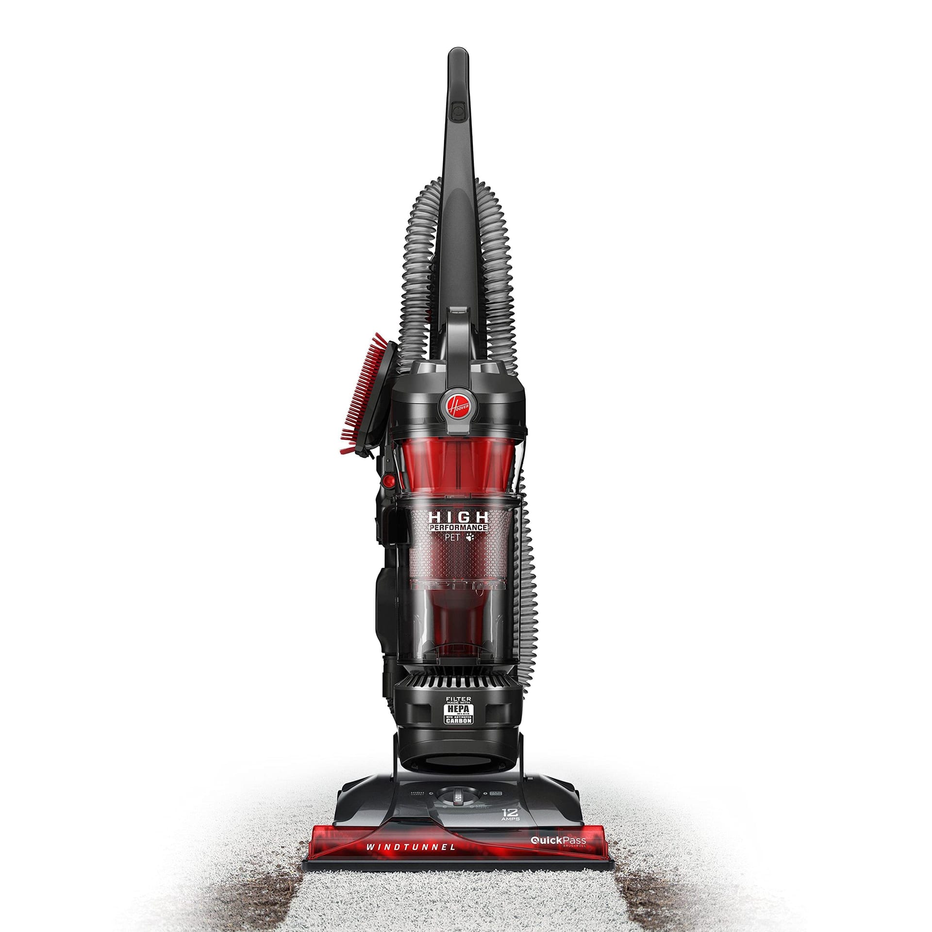 Hoover WindTunnel 3 Max Performance Pet Bagless Upright Vacuum Cleaner with HEPA Filtration for Carpet and Hard Floor, UH72625, Red