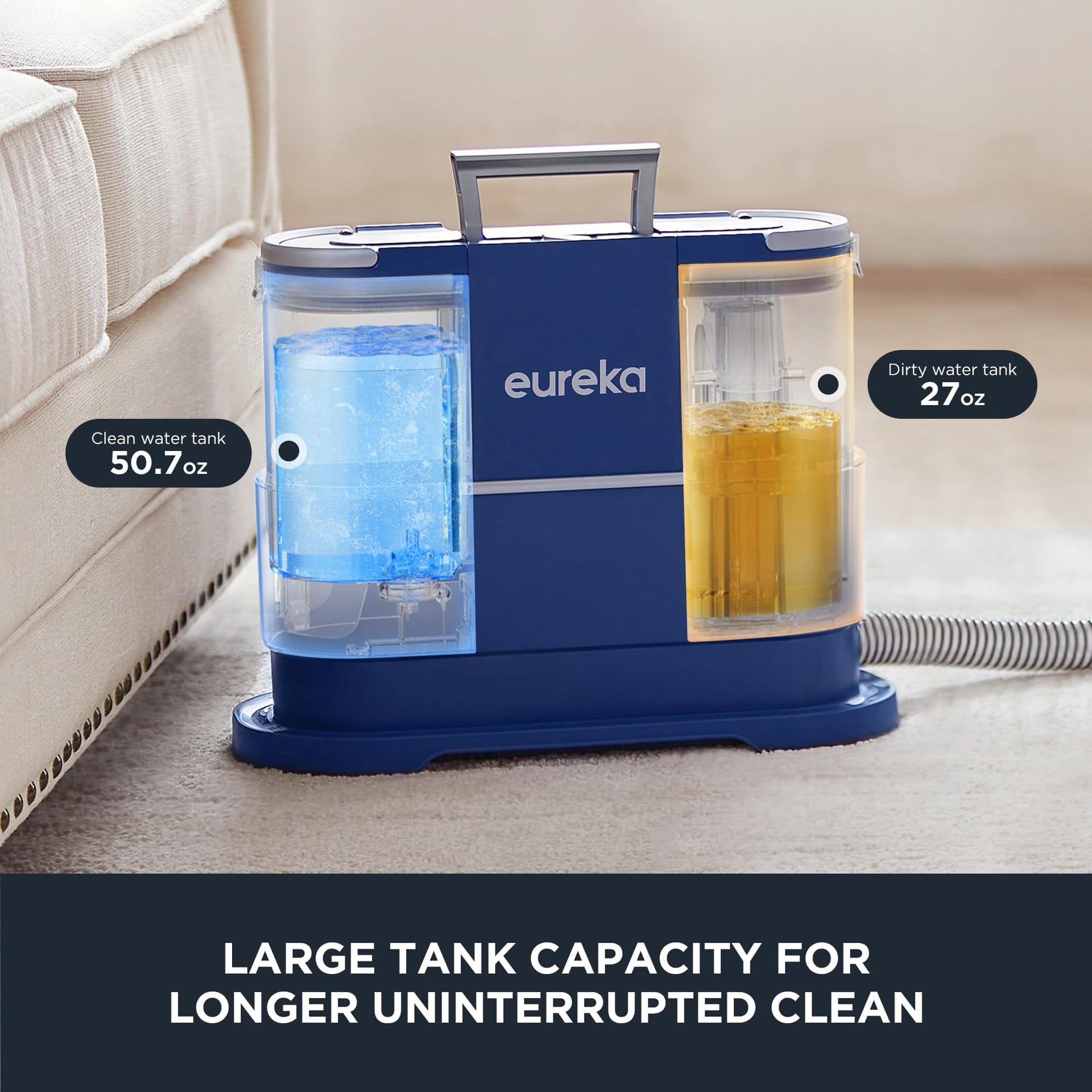 Eureka NEY100 Portable Carpet and Upholstery Cleaner with Large Water Tank, Stain Remover and Spot Cleaner for Pets, Furniture and Car - Blue - Review Image 3