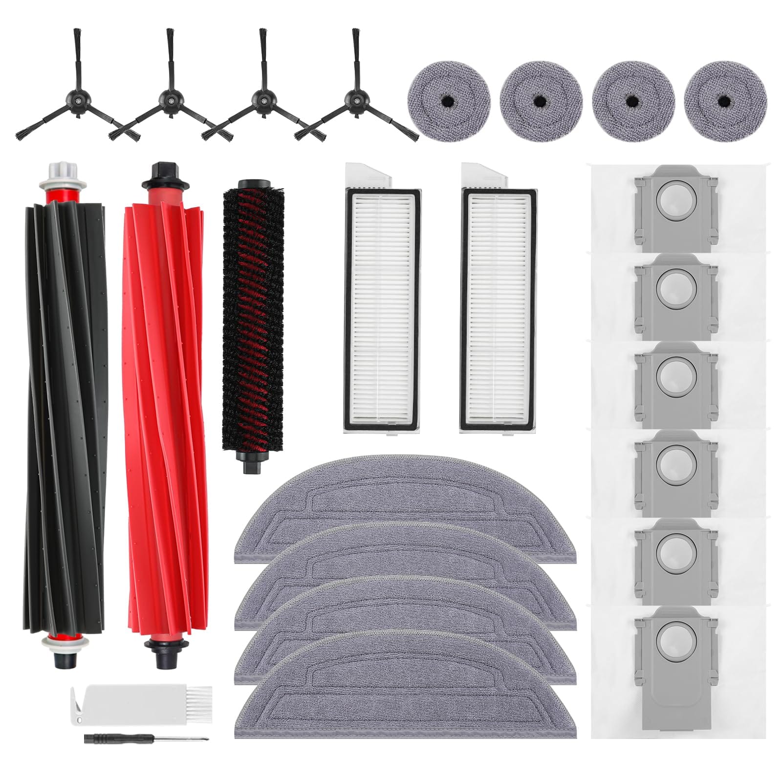 Replacement Accessories Kit for Roborock S8 Max Ultra / S8 MaxV Ultra - Main Brush, Rolling Brush, HEPA Filter, Side Brush, Mop Cloth, Dust Bag Set of 24