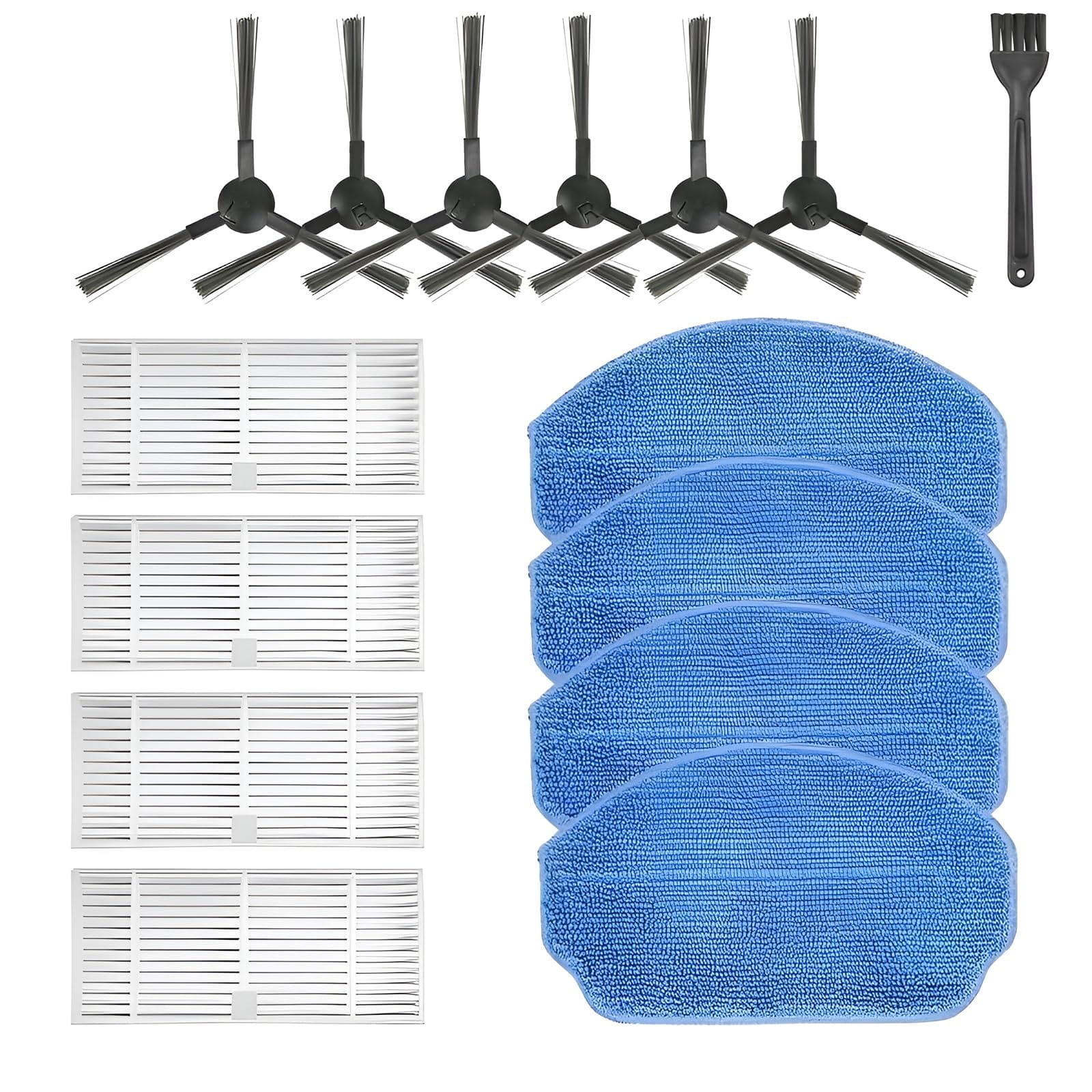 Replacement Parts for Mamnv BR151, Zcwa BR151, Manvins G20 - 6 Side Brush, 4 Mop Pad, 4 Filter Set