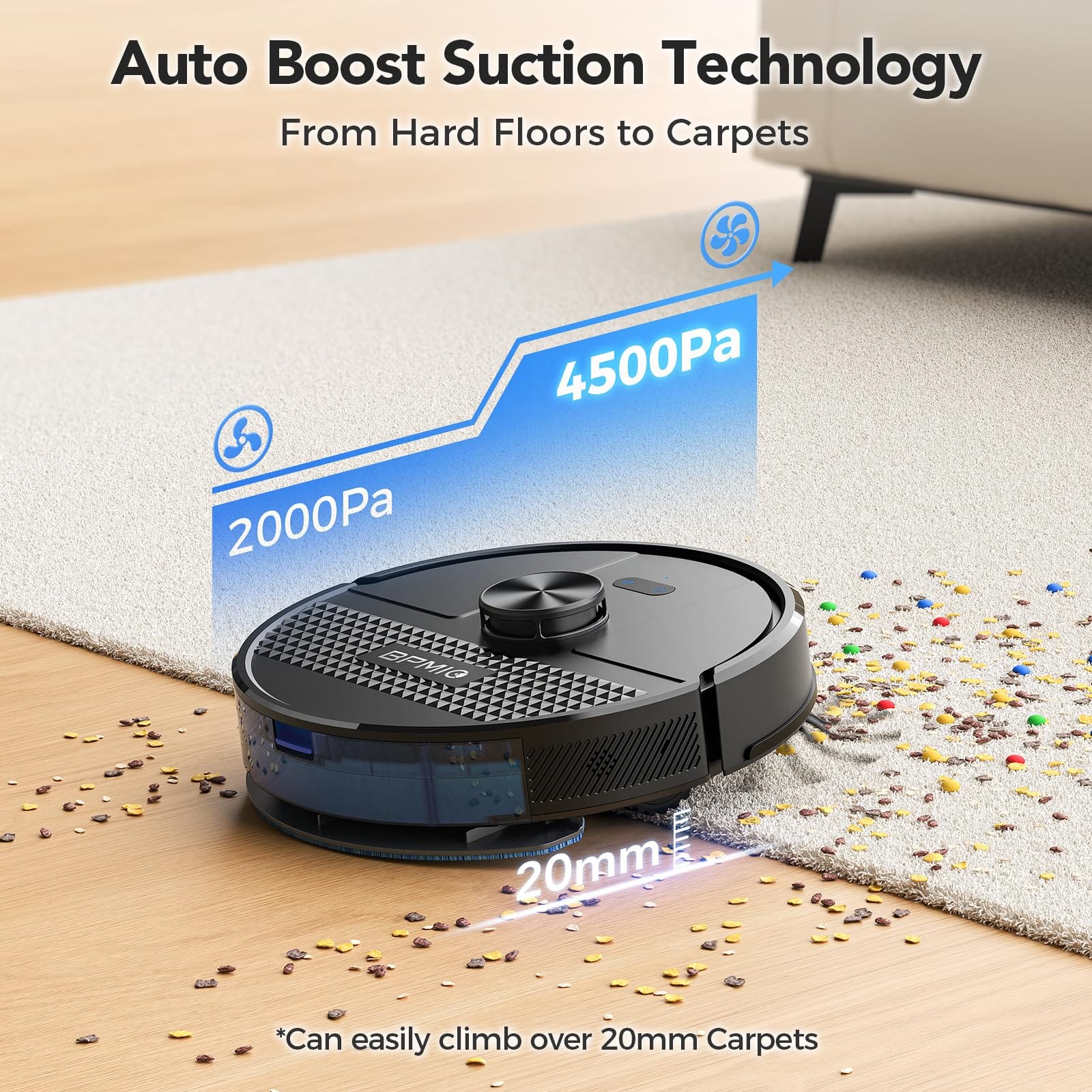 BPMIO Robot Vacuum and Mop Combo 4500Pa Max Suction with LiDAR Navigation Smart Mapping | 145 Min Runtime | Alexa/Wifi/App | Pet Hair | Carpet | Hard Floor - Review Image 5