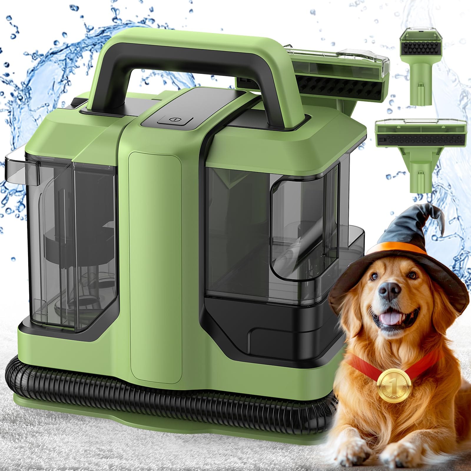 Portable Carpet and Upholstery Cleaner with Powerful Suction for Pet Stain Removal, 500W Cleaning Machine for Couches, Car Seats - Green