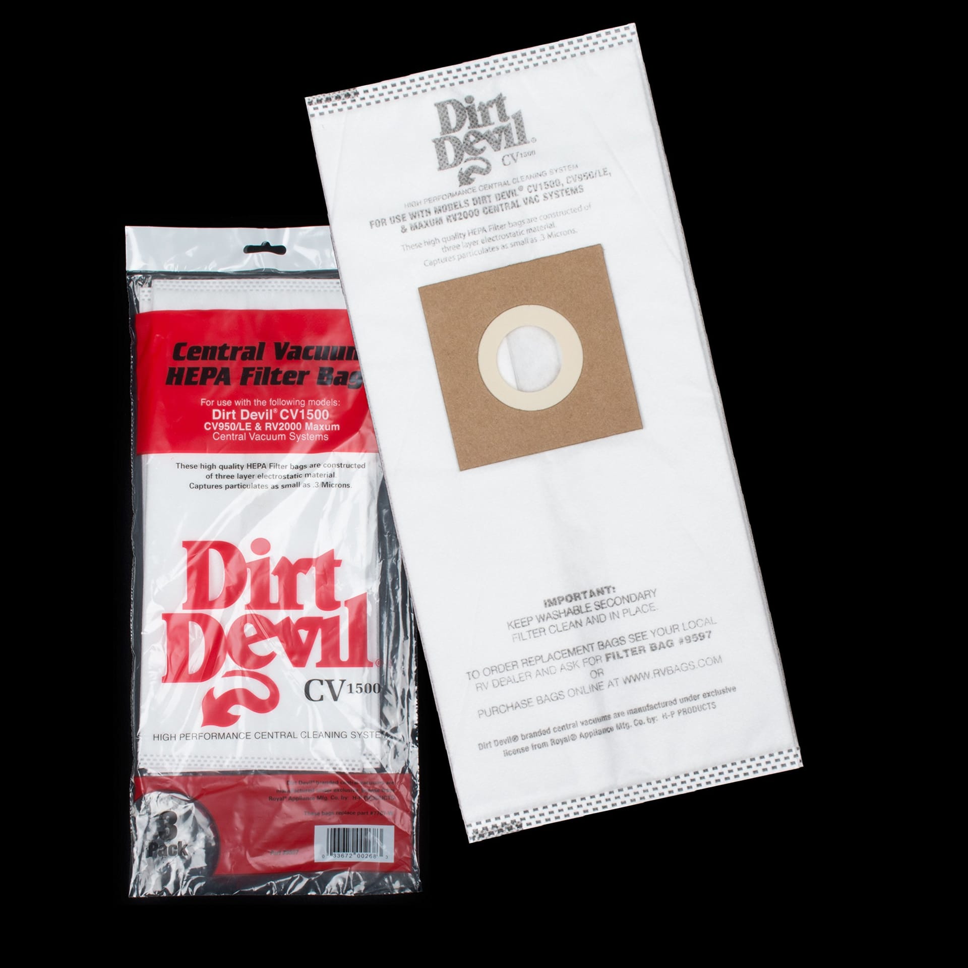 Central Vacuum Cleaner Bags 3 Pack for Cv950/Cv1500 - Part # 7767-W, 9597