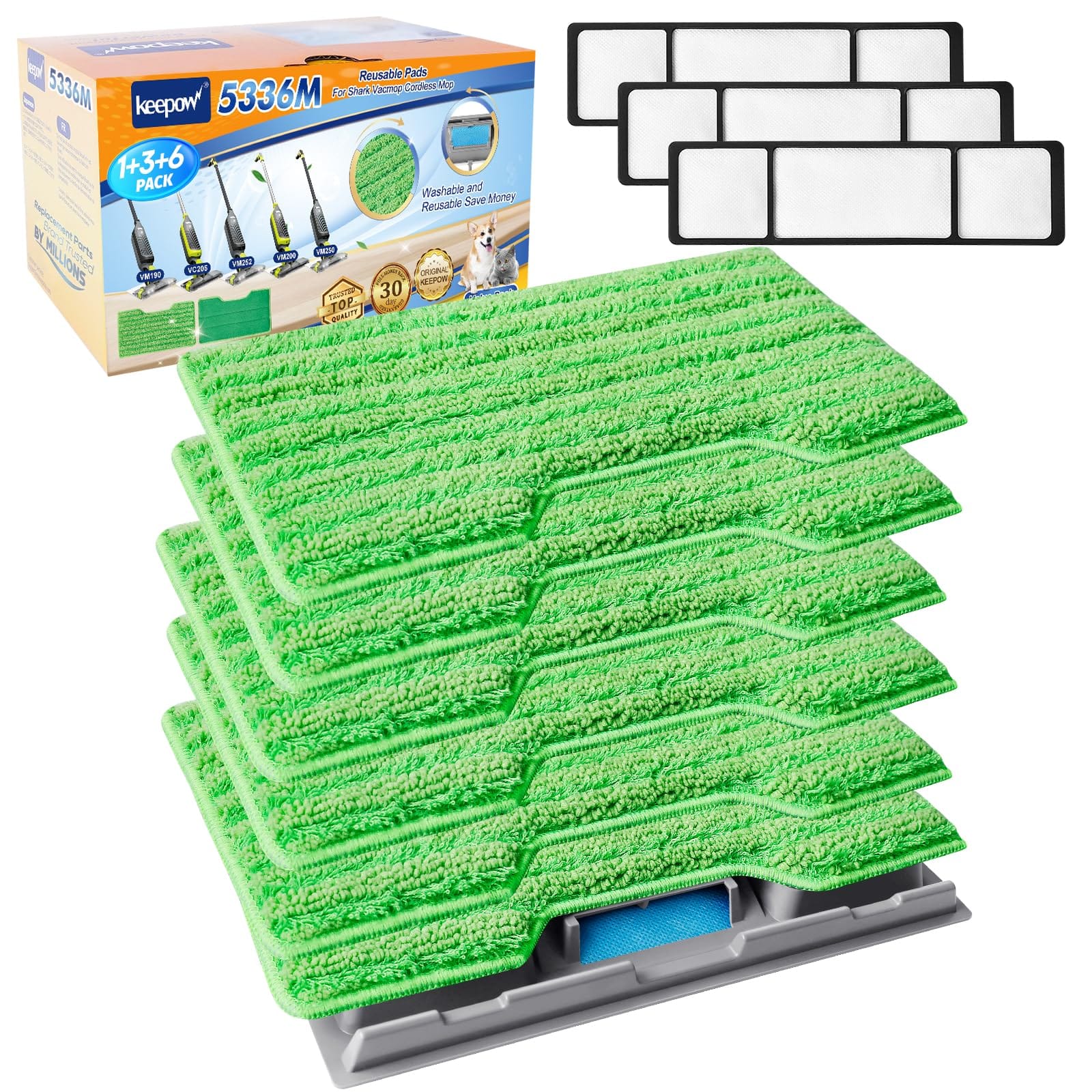 Keepow Reusable Vacmop Replacement Pads for Shark Vac Mop VM252 VM200 VC205 - 10 Pack Washable Vacuum Mop Pad Refills with Upgraded Design
