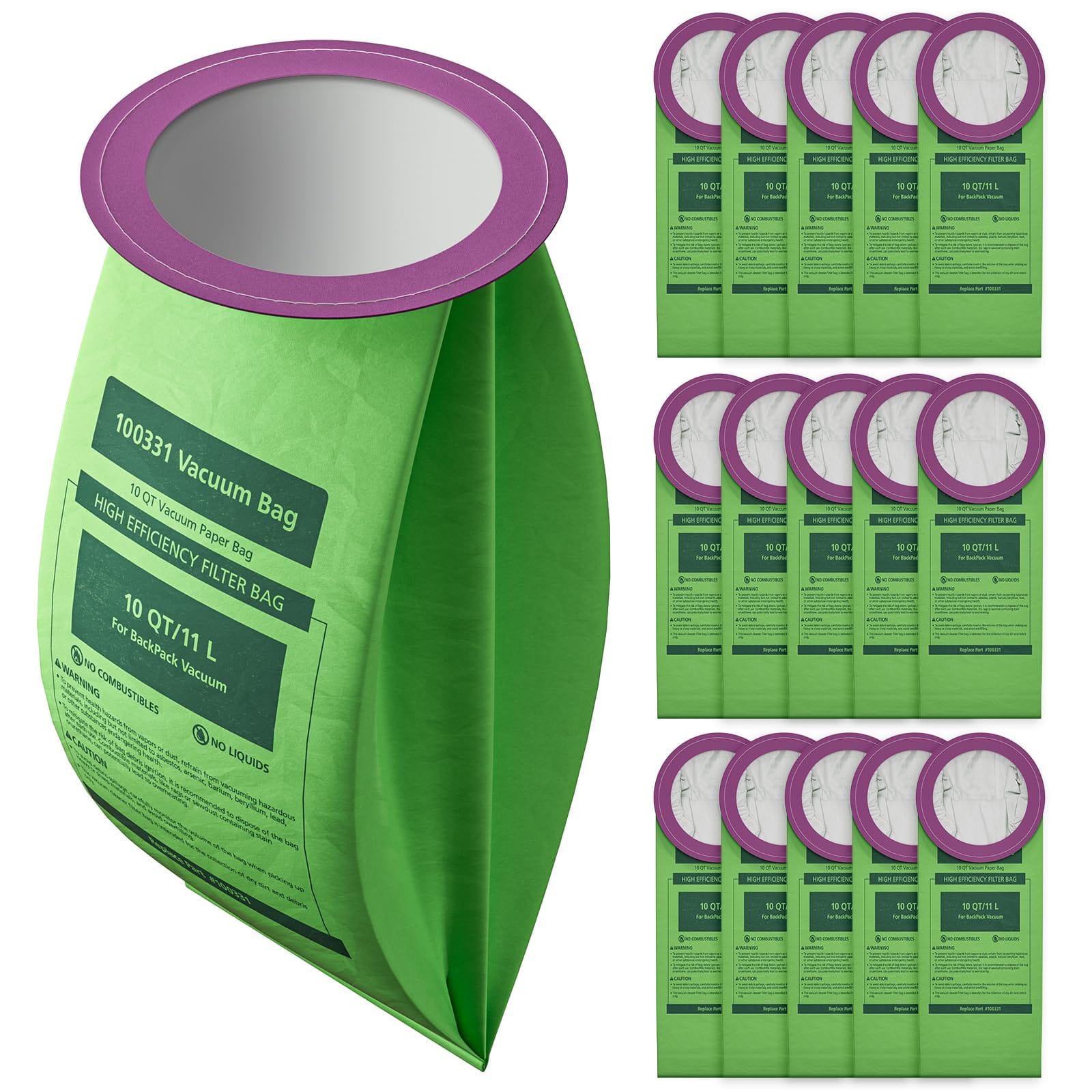 High-Efficiency 16 Pack Upgraded 100331 Vacuum Bags Compatible With Proteam 10 Qt Backpack Vacuums - Coachvac, Super Coachvac, Megavac, Powerful Suction, Pet Hair Vacuum Compatible, Replace Part #100331
