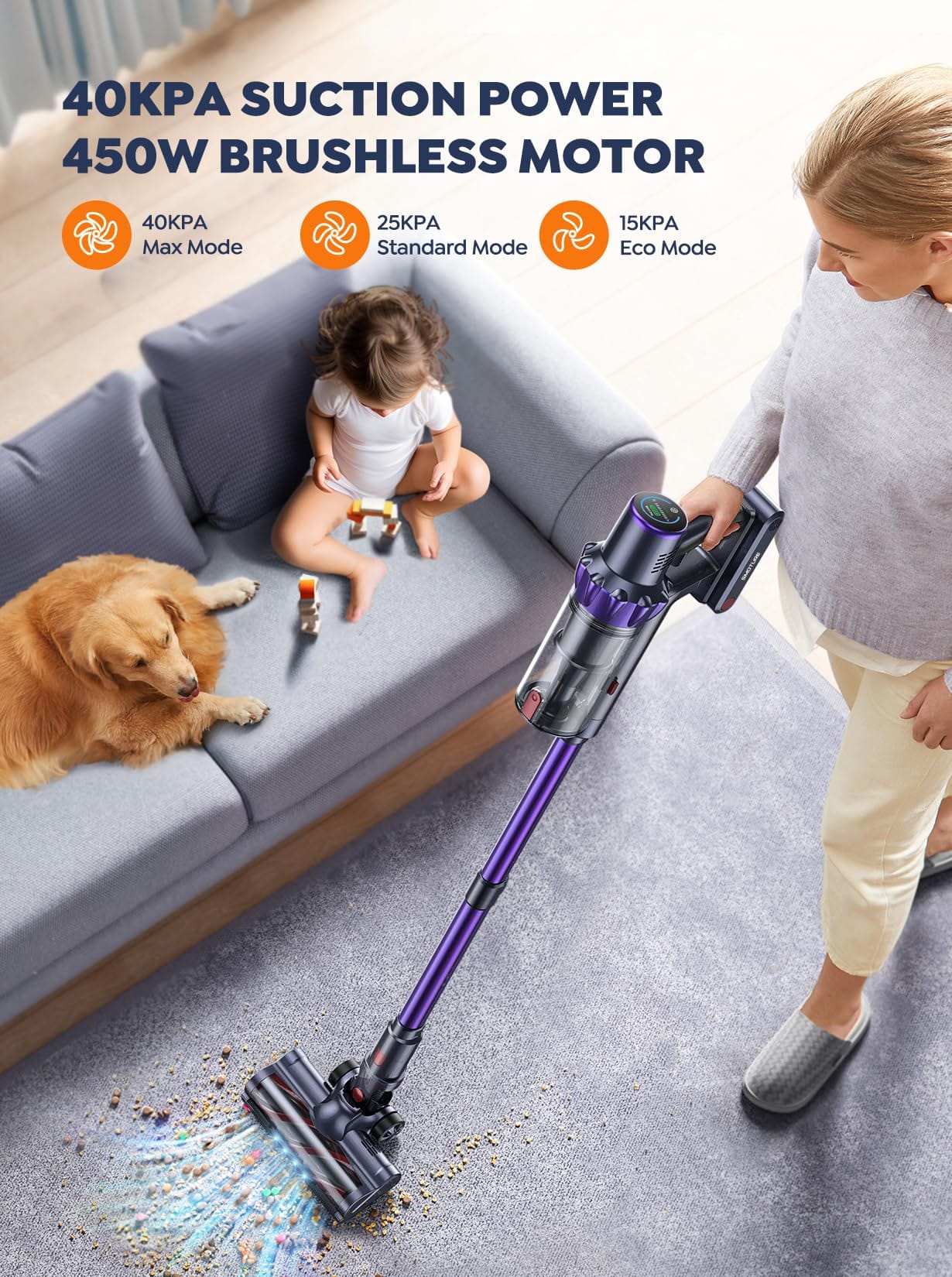 Powerful Cordless Vacuum Cleaner with 2 Batteries, 110 Mins Runtime - Ideal for Home, Pet Hair, Carpet, and Floors - Review Image 3