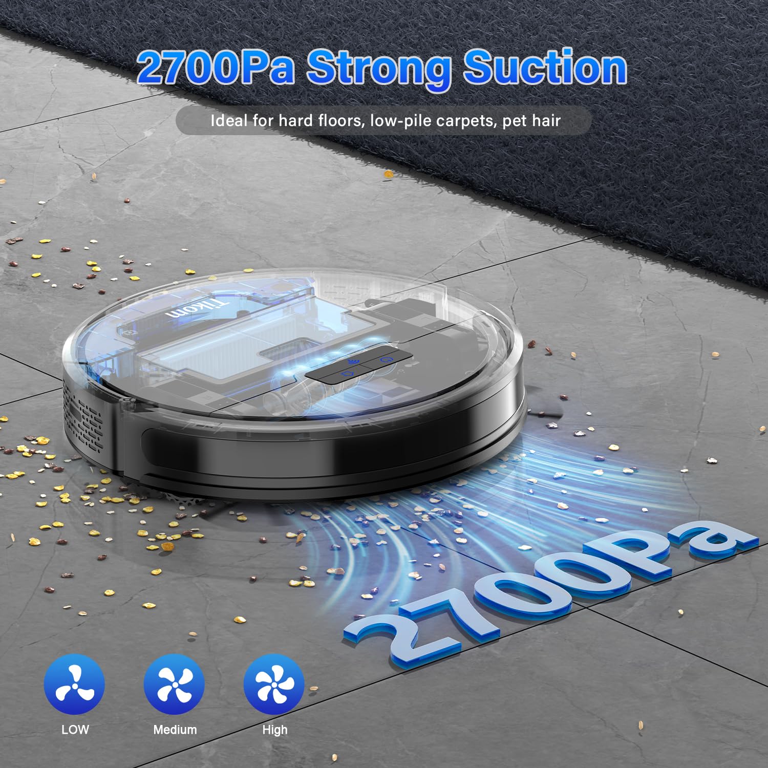 Tikom G8000 Robot Vacuum and Mop Combo | Powerful Suction | Self-Charging Robotic Cleaner for Carpet, Pet Hair, Hard Floors | App & Remote Control - Review Image 5