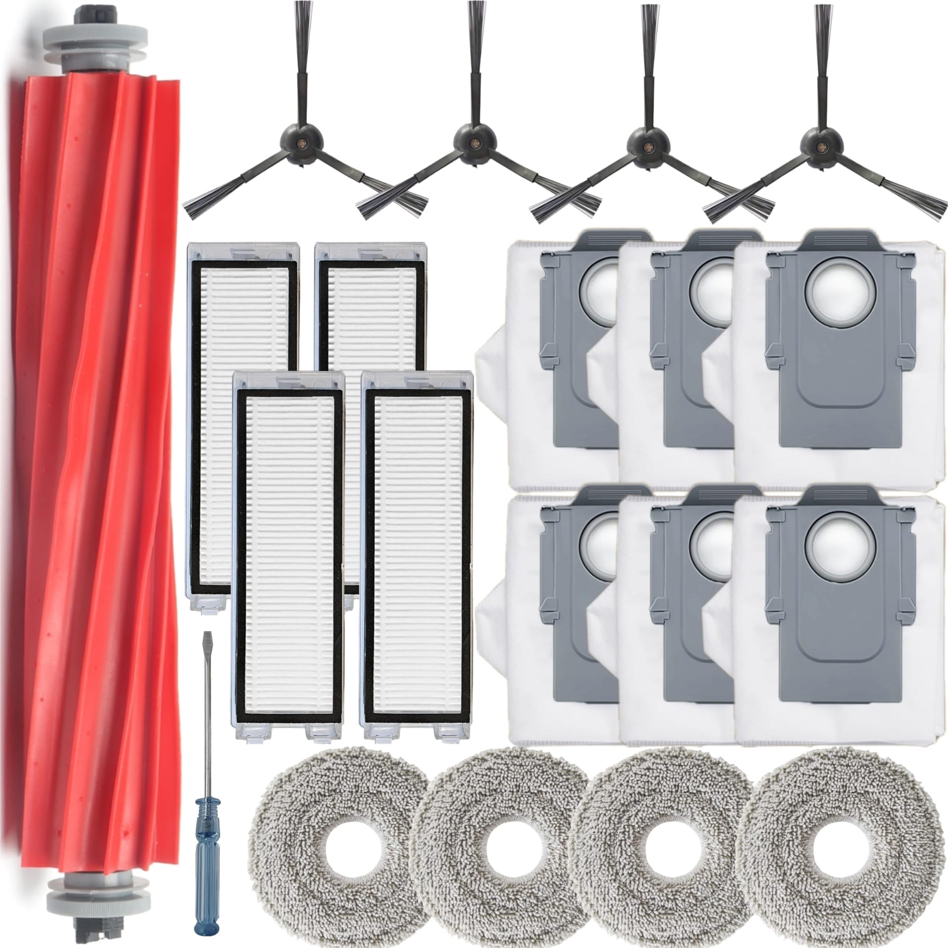 Replacement Parts Kit for Roborock Q Revo Vacuum Cleaner - 19Pcs, Compatible with Pet Hair, 1 Main Brush 4 Mop Pads 4 Side Brush 4 Hepa Filters 6 Vacuum Bags