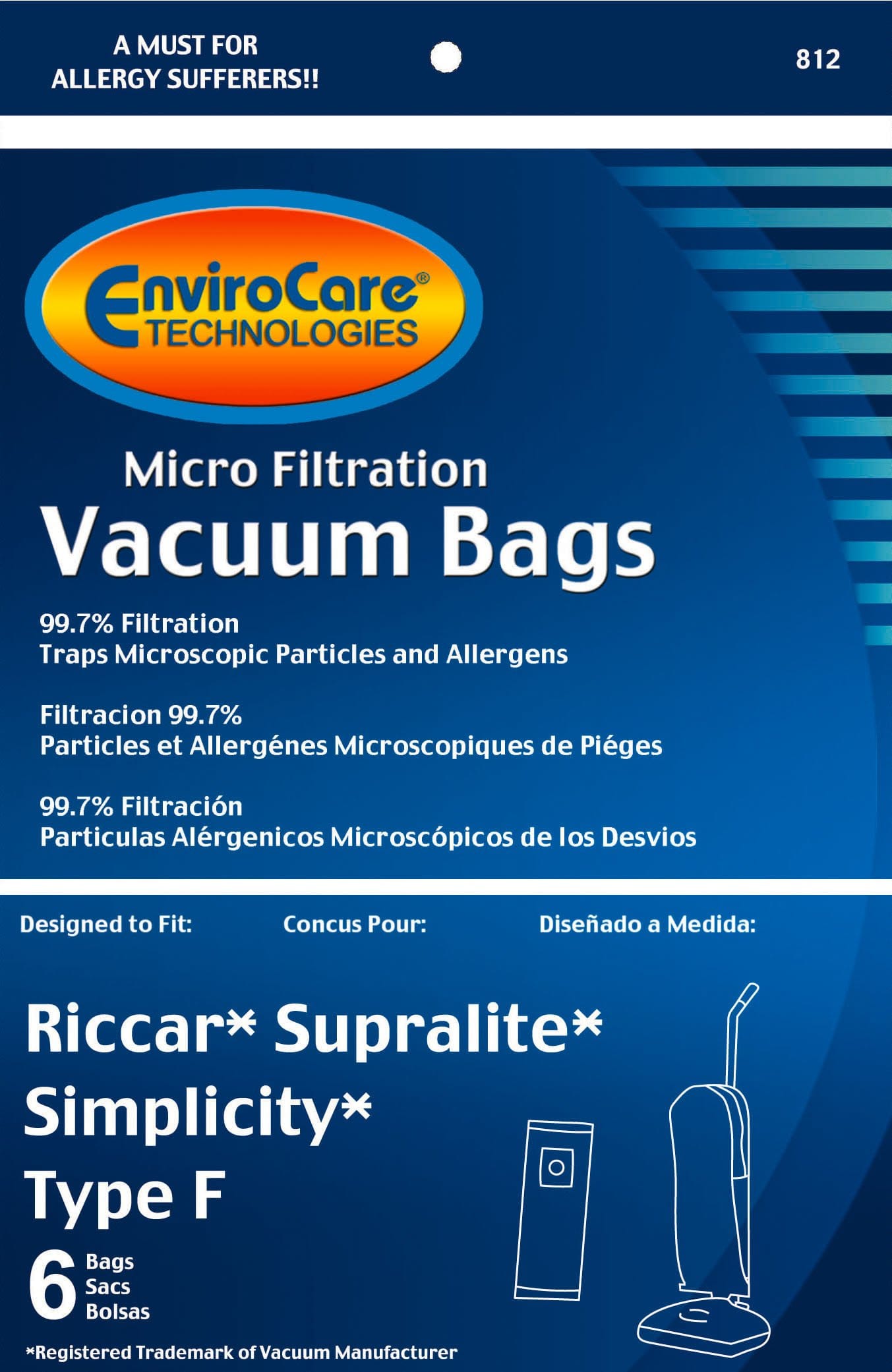 Envirocare Replacement Micro Filtration Vacuum Cleaner Dust Bags for Riccar Supralite & Simplicity Type F Uprights, 6 Pack - Review Image 2