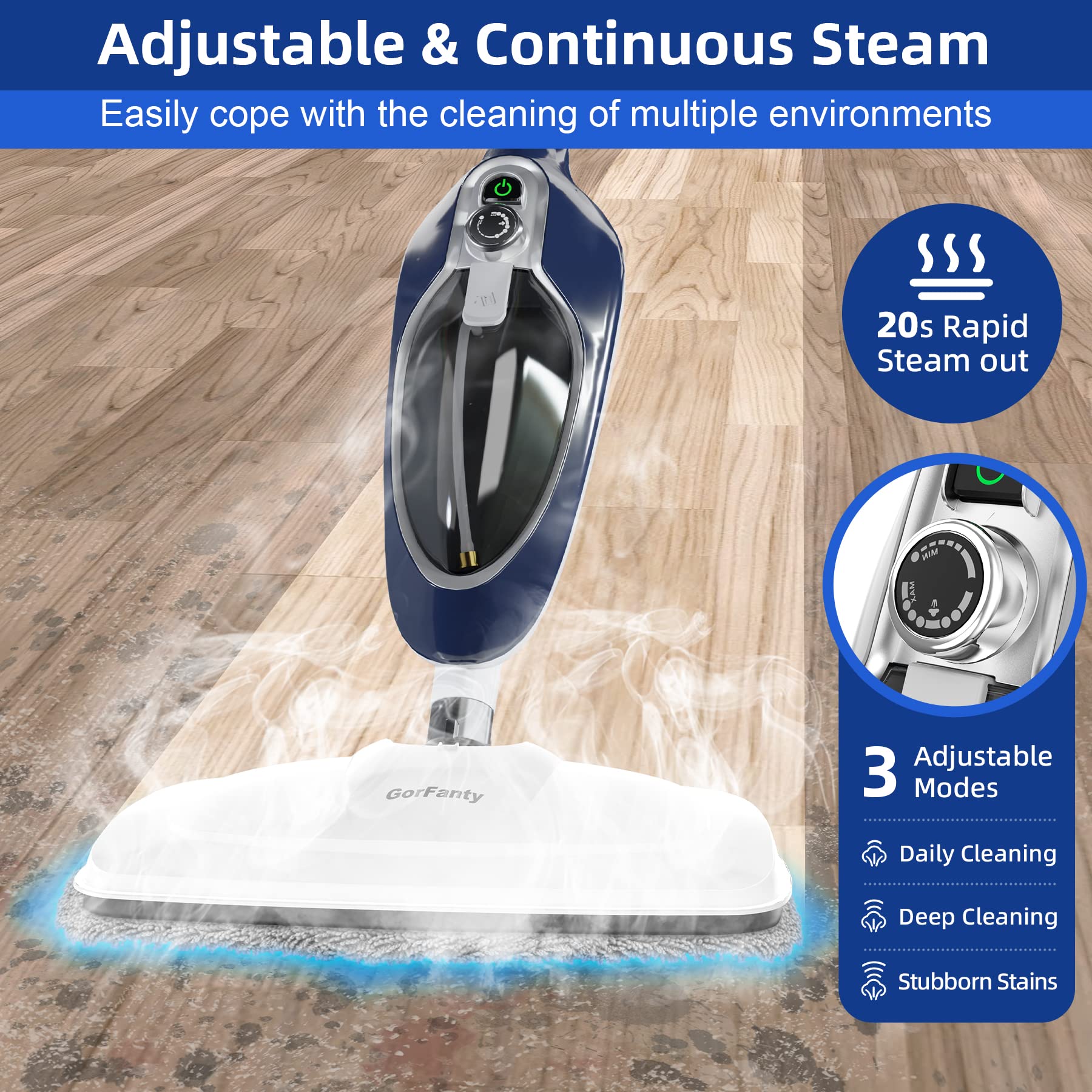 10-in-1 Steam Mop Floor Steamer with Handheld Cleaner - Ideal for Hardwood, Tile, Laminate, and Carpet Cleaning (Blue) - Review Image 5
