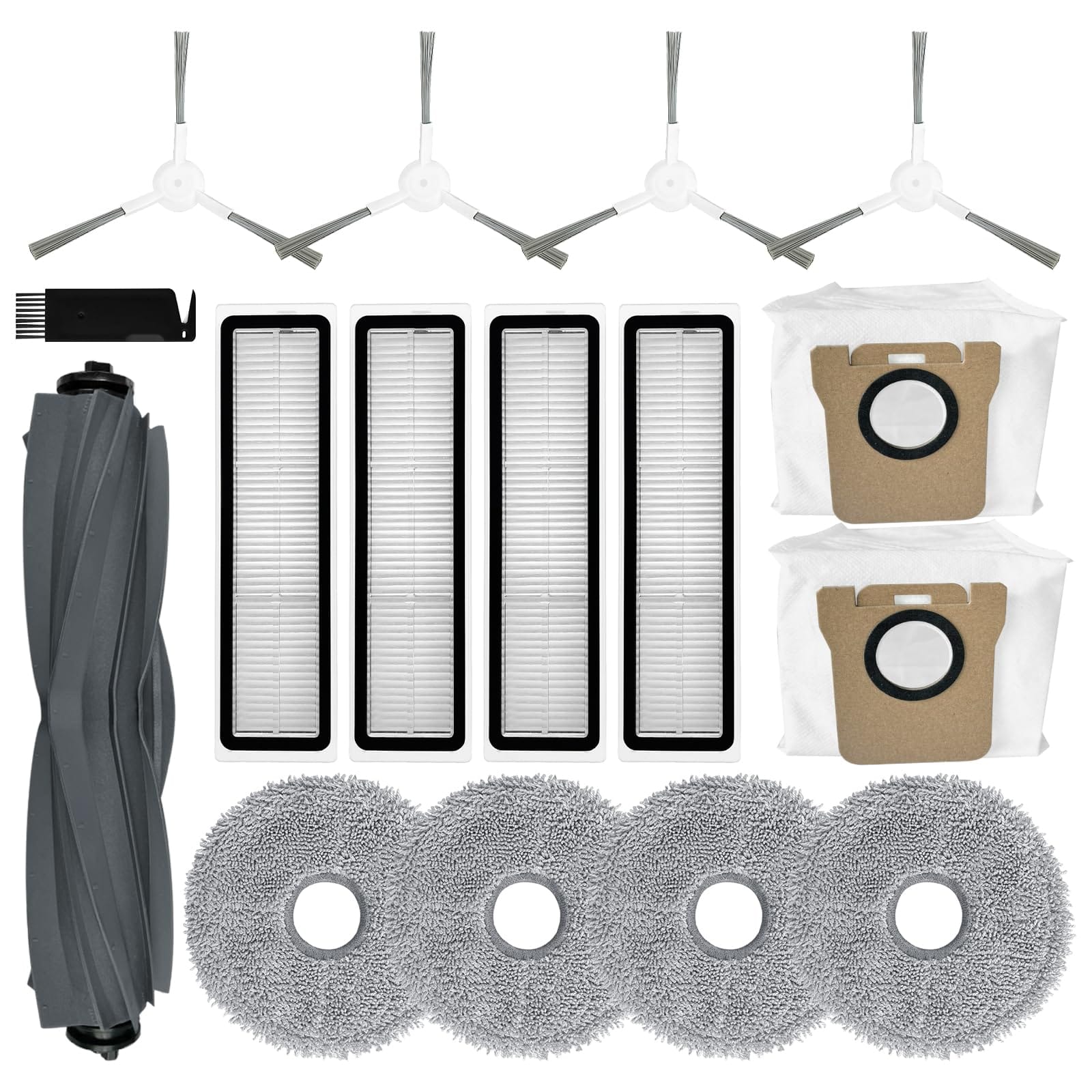 ** HEPA Filter Vacuum Replacement Parts Compatible with Dreame L10S Ultra/L10 Ultra, Xiaomi Robot Vacuum X20+, 16-Piece Set

**DESCRIPTION:** Elevate the cleaning performance of your Dreame L10S Ultra/L10 Ultra or Xiaomi Robot Vacuum X20+ with our comprehensive 16-piece replacement parts set. This package includes 1 main roller brush, 4 side brushes, 4 HEPA filters, 4 mop pads, and 2 dust bags, ensuring your vacuum is equipped for optimal operation.

Crafted for versatility, the main brush and side brushes seamlessly adapt to various floor surfaces, while the HEPA filters efficiently capture particles as small as 0.3 microns, enhancing air quality in your living space. The durable mop pads are perfect for maintaining hard floors, and the dust bags facilitate hassle-free debris disposal.

Compatible with Dreame L10S Ultra, Dreame L10 Ultra, Xiaomi Robot Vacuum X20+, and Xiaomi Robot Vacuum X10+, our accessory kit is the ideal solution to uphold peak performance of your vacuum cleaner. Experience consistent, thorough, and efficient cleaning results with our top-notch replacement parts.

**✨ Compatible With the Following Robot Vacuum Cleaner Models:**
- Compatible for Dreame L10S Ultra
- Compatible for Dreame L10 Ultra
- Compatible for Xiaomi Robot Vacuum X20+
- Compatible for Xiaomi Robot Vacuum X10+

**✨Package Includes:**
- ✅1 x Main Brush
- ✅4 x Side Brushes
- ✅4 x HEPA Filters
- ✅4 x Mop Pads
- ✅2 x Dust Bags
- ✅1 x Cleaning Tool

Revitalize the performance of your HEPA filter vacuum cleaner with these compatible accessories, designed to ensure longevity and efficiency. Experience seamless maintenance with easy installation and removal, and rest assured that our dedicated after-sales team is here to address any concerns promptly. Opt for quality and compatibility to keep your vacuum cleaner operating at its best.