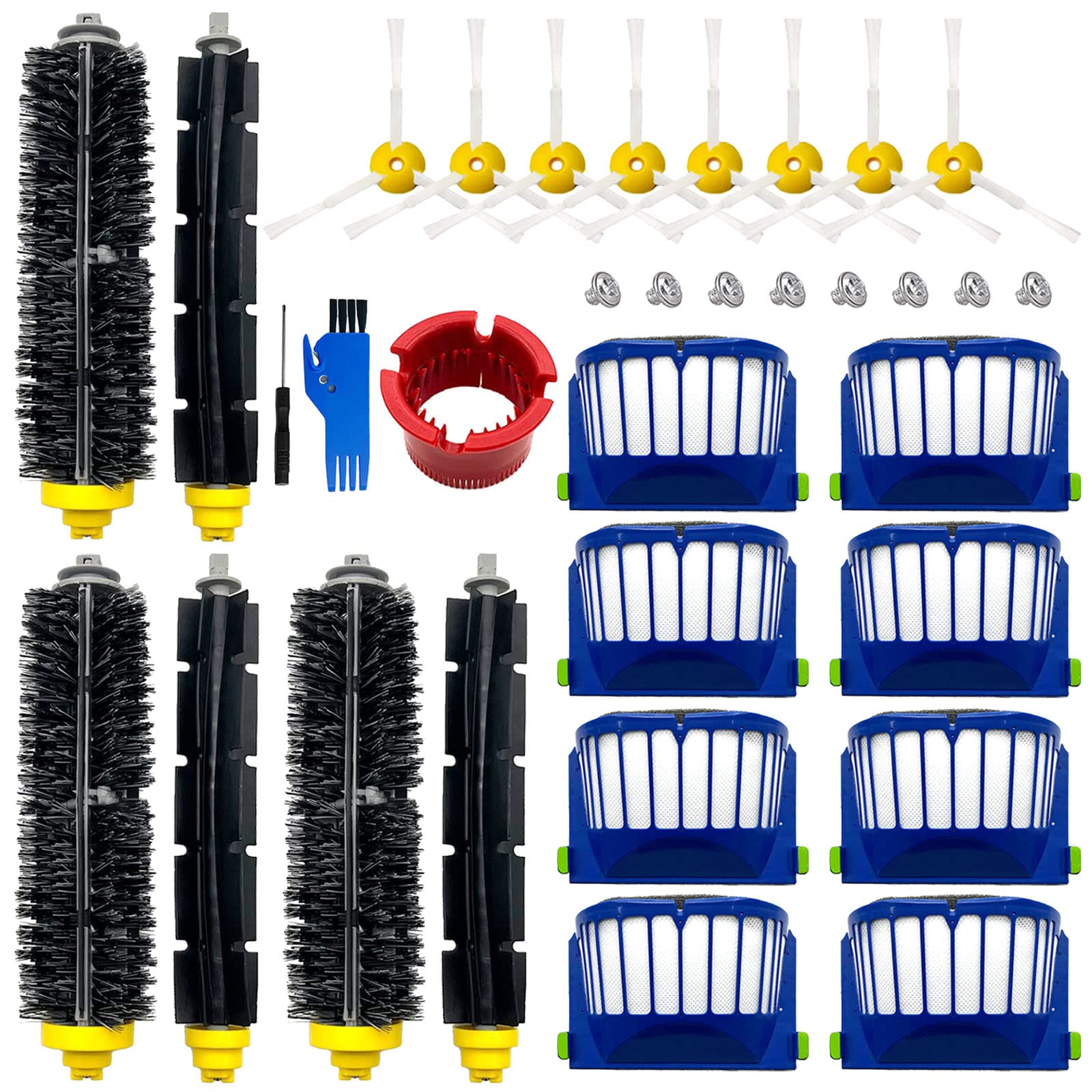 Replacement Accessories Kit for iRobot Roomba 600/500 Series - 3 Bristle & 3 Beater Brush, 8 Filter, 8 Side Brush