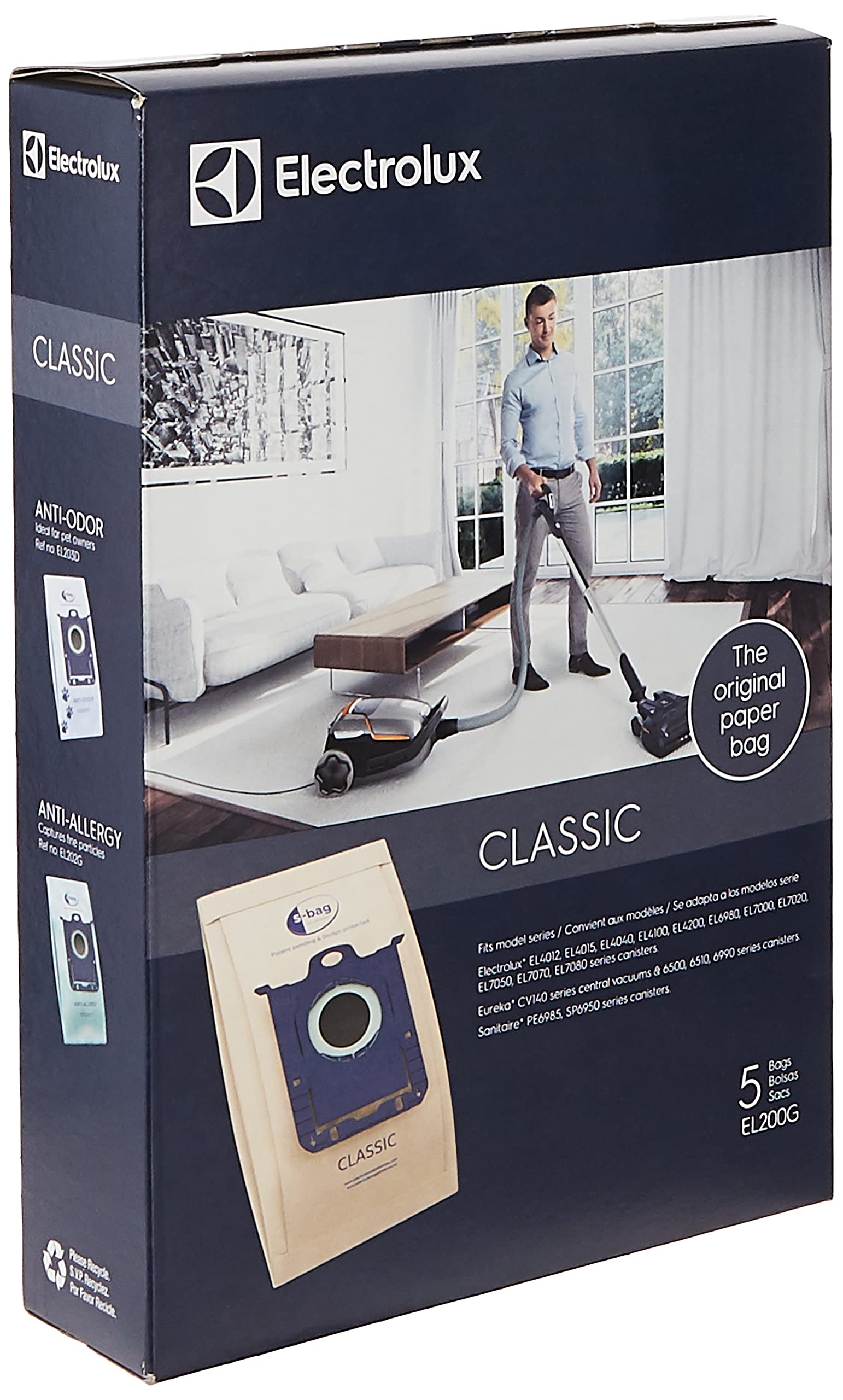 Electrolux S-Bag Classic Paper Vacuum Bag - Compatible with EL200G S Series, Pack of 5, Brown