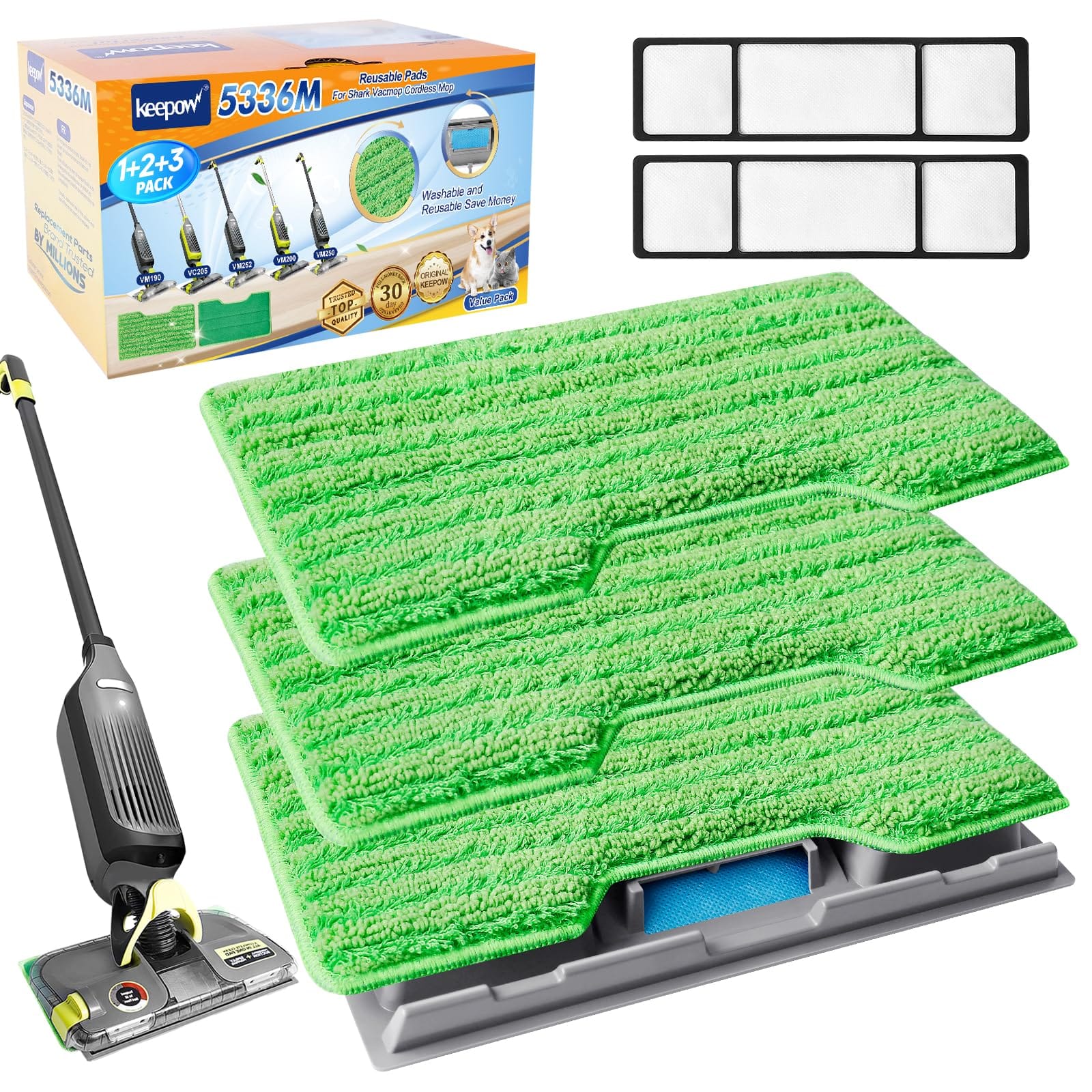 Keepow Reusable Vacmop Replacement Pads for Shark Vac Mop - Hardwood Floor Mop Pads with Upgraded Dirt Chamber (1+2+3 Pads)