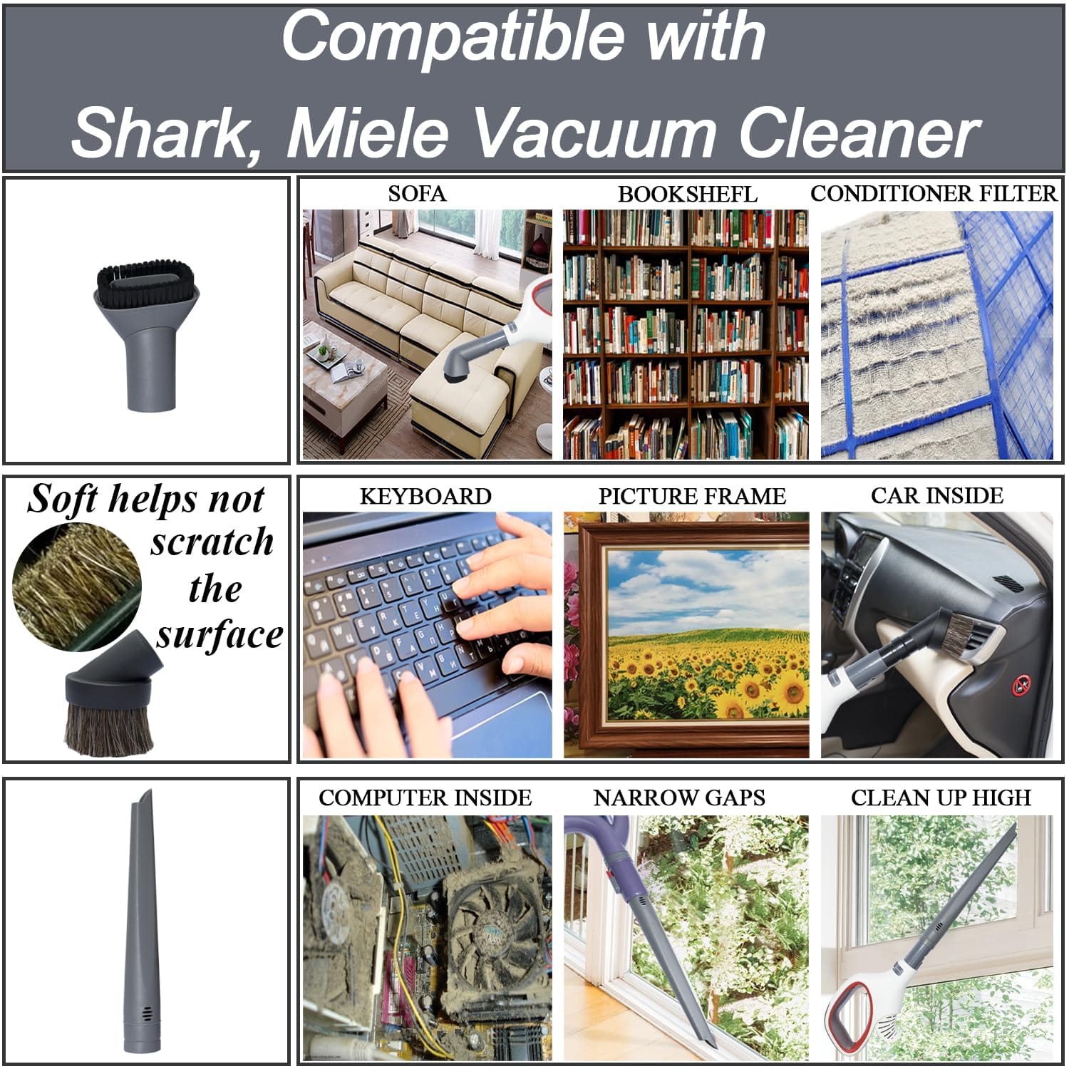 ** Shark Vacuum Cleaner Accessories Compatible with Circular Hoses | Household Cleaning Kit with Crevice Tool, Dust Brushes & Adapters | 35mm Attachments Set

**DESCRIPTION:** 
Ensure seamless compatibility for your Shark vacuum cleaner with our specially designed accessories replacement kit. This household cleaning set includes a crevice tool, dust brushes, and vacuum hose adapters, all tailored for circular hoses. Please note that this kit is specifically crafted for vacuum hoses with a circular shape, ensuring a perfect fit and optimal performance.

Addressing common compatibility challenges, our vacuum attachments kit features a vacuum adapter kit that is compatible with most Shark models. The set includes a small round horsehair dust brush, ideal for various cleaning tasks such as countertops, blinds, vents, upholstery, and more.

Compatible with popular Shark models like the Navigator Lift-Away NV350, NV352, NV355, NV356E, Shark NV500 series, and Shark Rocket HV, this kit offers versatility and convenience for your cleaning needs.

Rest assured with our 100% satisfaction guarantee. If the attachments do not fit your hand vac, contact us for a resolution. If you are not completely satisfied with our vacuum attachments, we offer a refund to ensure your happiness.

Upgrade your cleaning routine with this budget-friendly and efficient Shark vacuum cleaner accessories kit, perfect for maintaining a spotless home. - Review Image 2