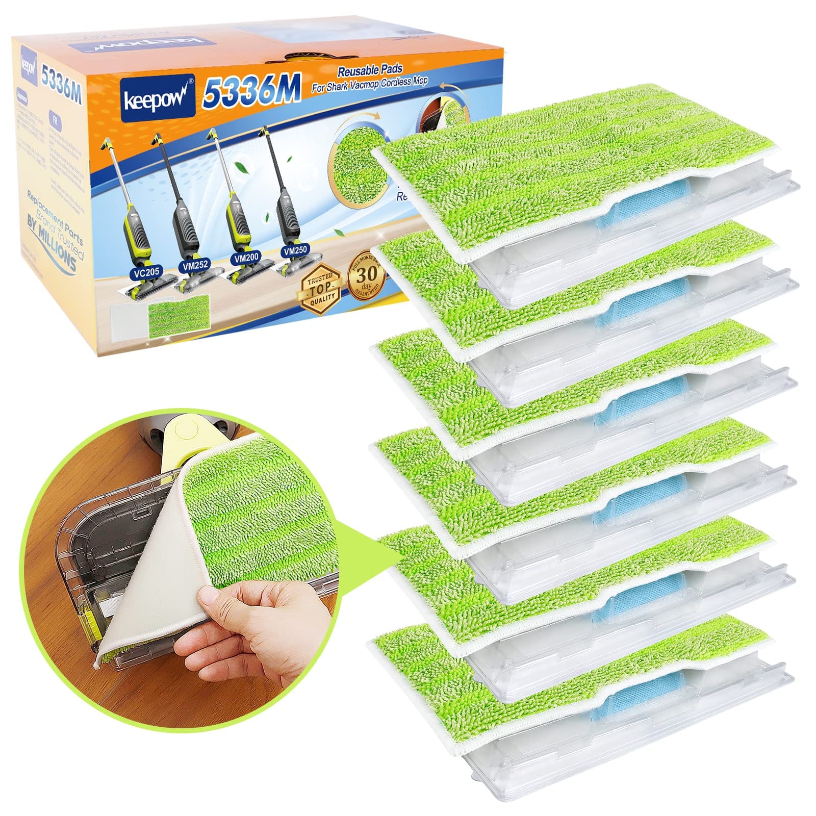 Keepow Reusable Vacmop Replacement Pads Refills for Shark Vacmop VM252 VM200 VC205 VM250 (6 Pack) - Wet and Dry Pads for Hardwood Floor Cleaning