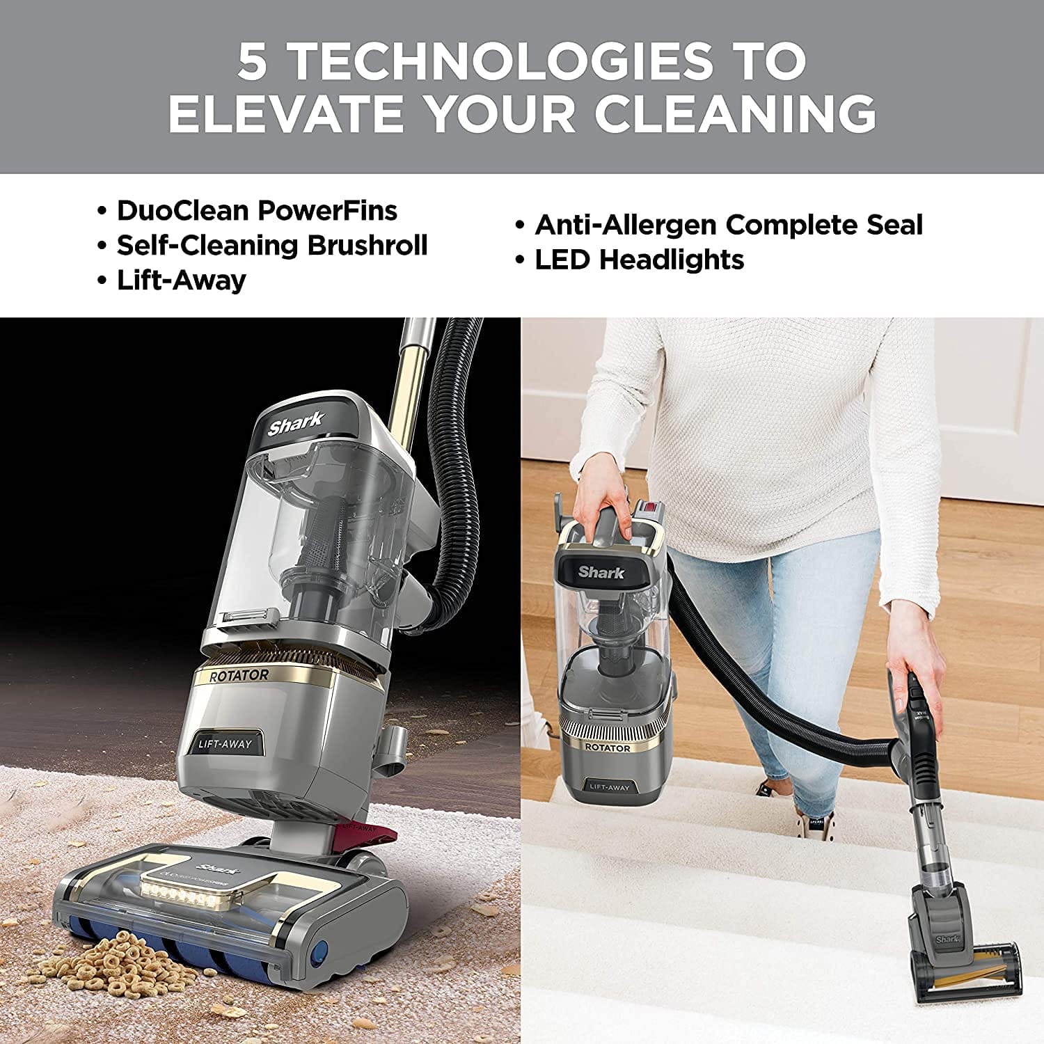 Lightweight Shark Rotator Vacuum with DuoClean PowerFins, Lift-Away Function, and HEPA Filter - Ideal for Pet Hair Removal - Review Image 5