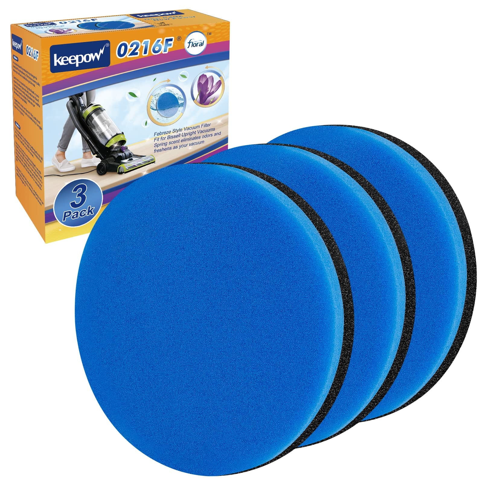 Keepow Febreze Vacuum Filter 3-Pack Compatible with Bissell Cleanview & PowerGlide Pet Vacuum, Part #12141