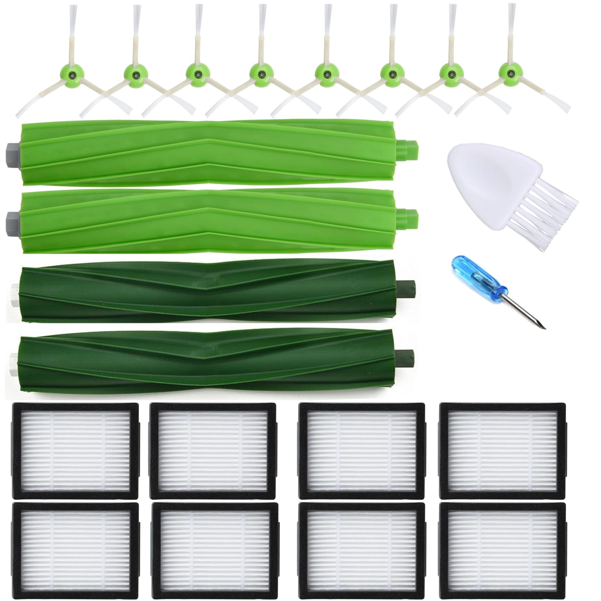 JoyBros Replacement Parts Kit for Irobot Roomba Evo Combo E5 E6 I1 I2 I3 I4 I5 I6 I7 I8 J5 J7 J8 Plus - 2 Sets Rubber Brushes, 8 HEPA Filters, 8 Side Brushes