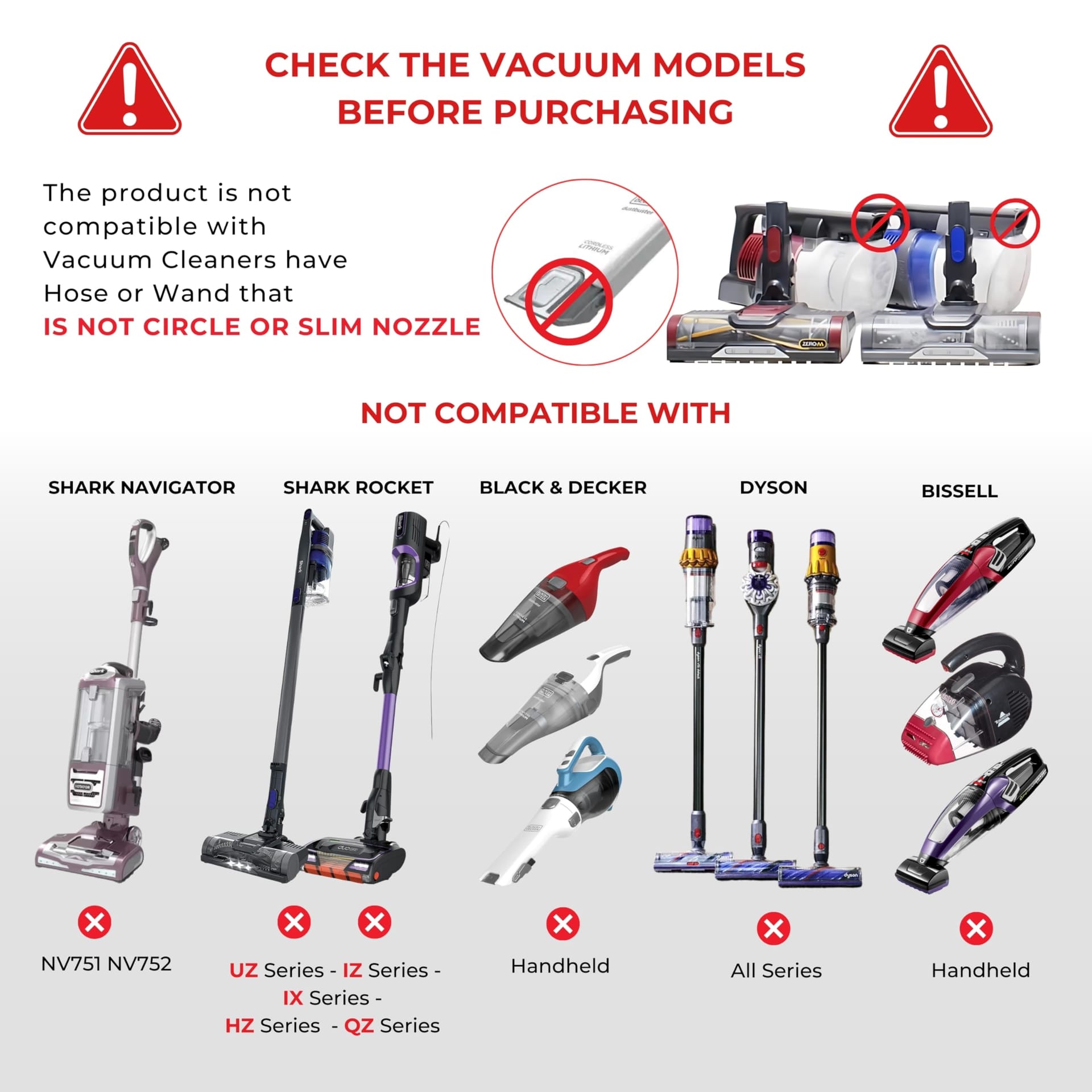 ** Shark Vacuum Cleaner Accessories Compatible with Circular Hoses | Household Cleaning Kit with Crevice Tool, Dust Brushes & Adapters | 35mm Attachments Set

**DESCRIPTION:** 
Ensure seamless compatibility for your Shark vacuum cleaner with our specially designed accessories replacement kit. This household cleaning set includes a crevice tool, dust brushes, and vacuum hose adapters, all tailored for circular hoses. Please note that this kit is specifically crafted for vacuum hoses with a circular shape, ensuring a perfect fit and optimal performance.

Addressing common compatibility challenges, our vacuum attachments kit features a vacuum adapter kit that is compatible with most Shark models. The set includes a small round horsehair dust brush, ideal for various cleaning tasks such as countertops, blinds, vents, upholstery, and more.

Compatible with popular Shark models like the Navigator Lift-Away NV350, NV352, NV355, NV356E, Shark NV500 series, and Shark Rocket HV, this kit offers versatility and convenience for your cleaning needs.

Rest assured with our 100% satisfaction guarantee. If the attachments do not fit your hand vac, contact us for a resolution. If you are not completely satisfied with our vacuum attachments, we offer a refund to ensure your happiness.

Upgrade your cleaning routine with this budget-friendly and efficient Shark vacuum cleaner accessories kit, perfect for maintaining a spotless home. - Review Image 3