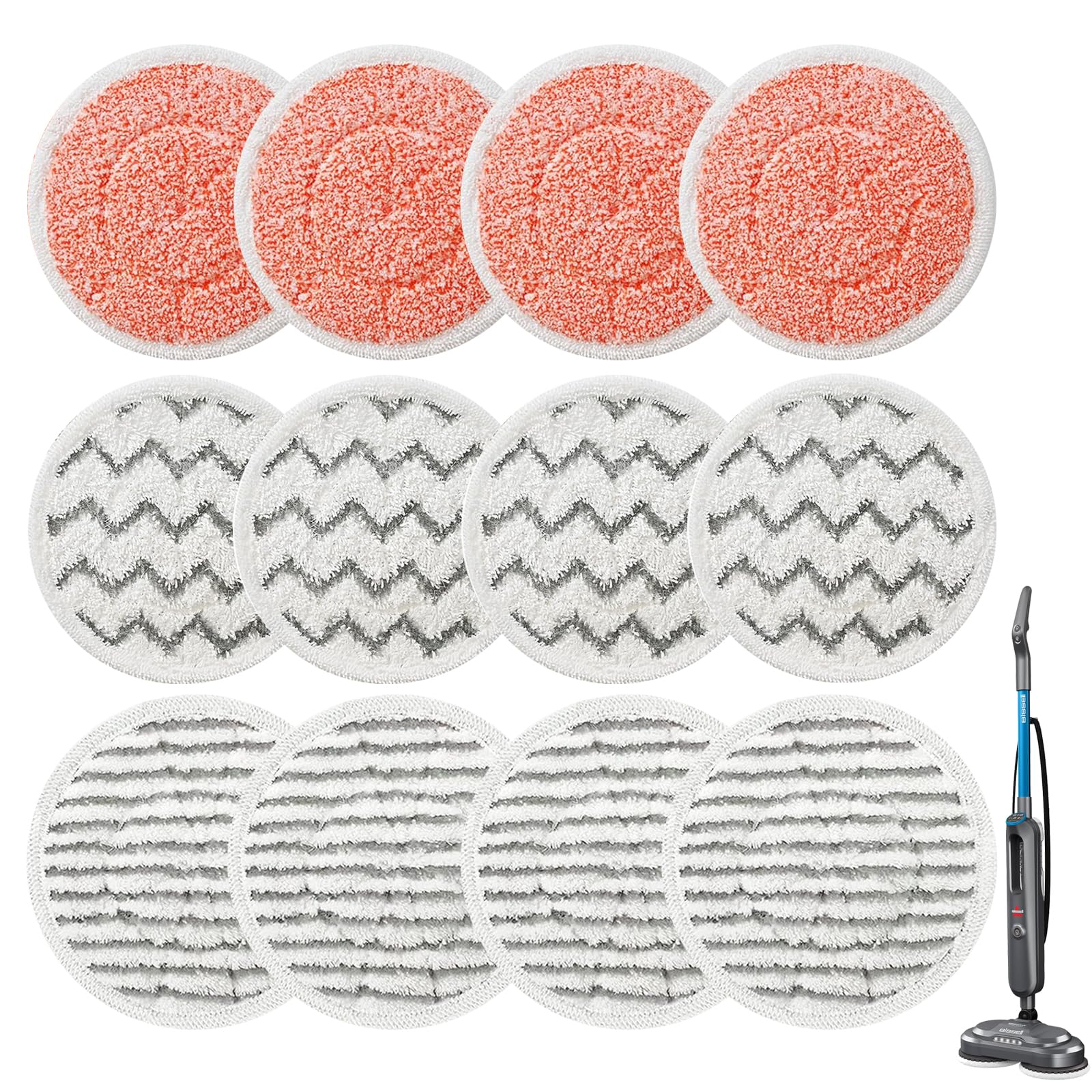 12-Pack Rotating Mop Pads for Bissell Spinwave Smartsteam Steam Mop Models 3897A, 3712C, 3712W - Model 1641112 Compatible