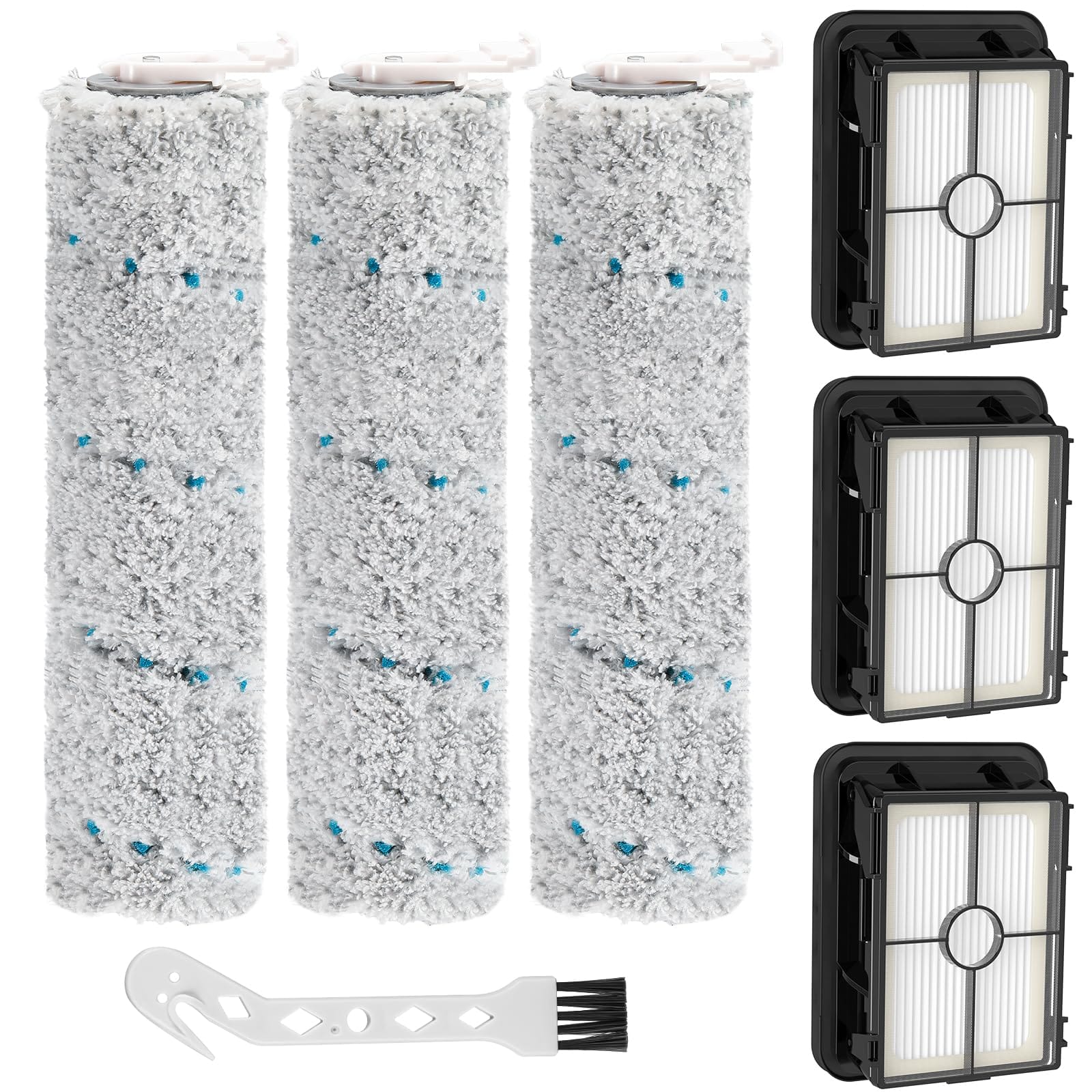 3 Pack Multi-Surface Brush Rolls and Vacuum Filters Compatible with Bissell Crosswave Max & HydroSteam Plus Vacuums, Part 1618638, 1608684
