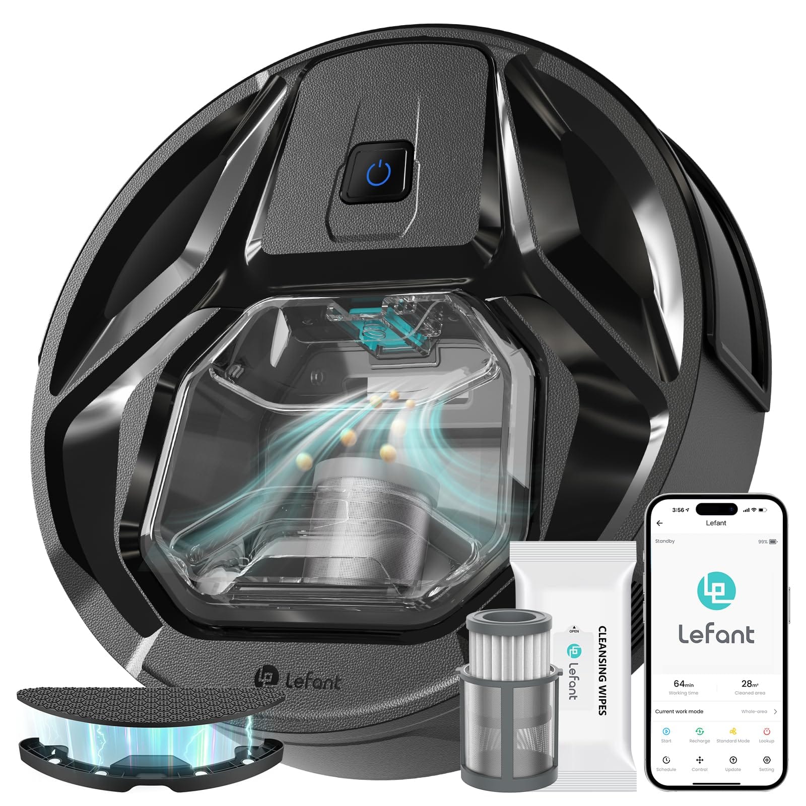 Lefant M320 Robotic Vacuum Cleaner with Carpet Detection, 6,000 Pa Suction, Low Noise, Self-Charging - Ideal for Hard Floors and Pet Hair