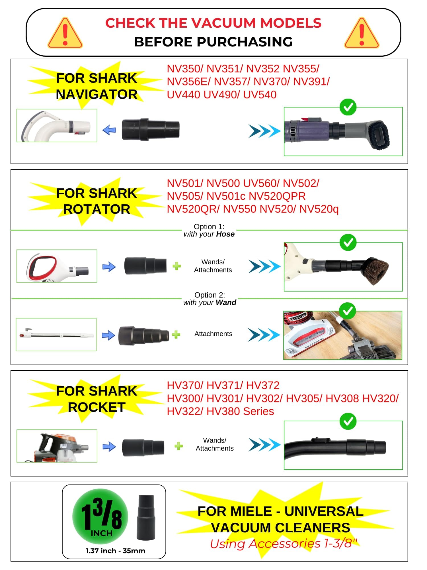 2024 Upgraded Vacuum Cleaner Accessory Kit for Shark Rocket HV301 HV322 and Navigator NV352 NV356E Series with Vacuum Adapter - Compatible with Sharks & Miele - Review Image 3