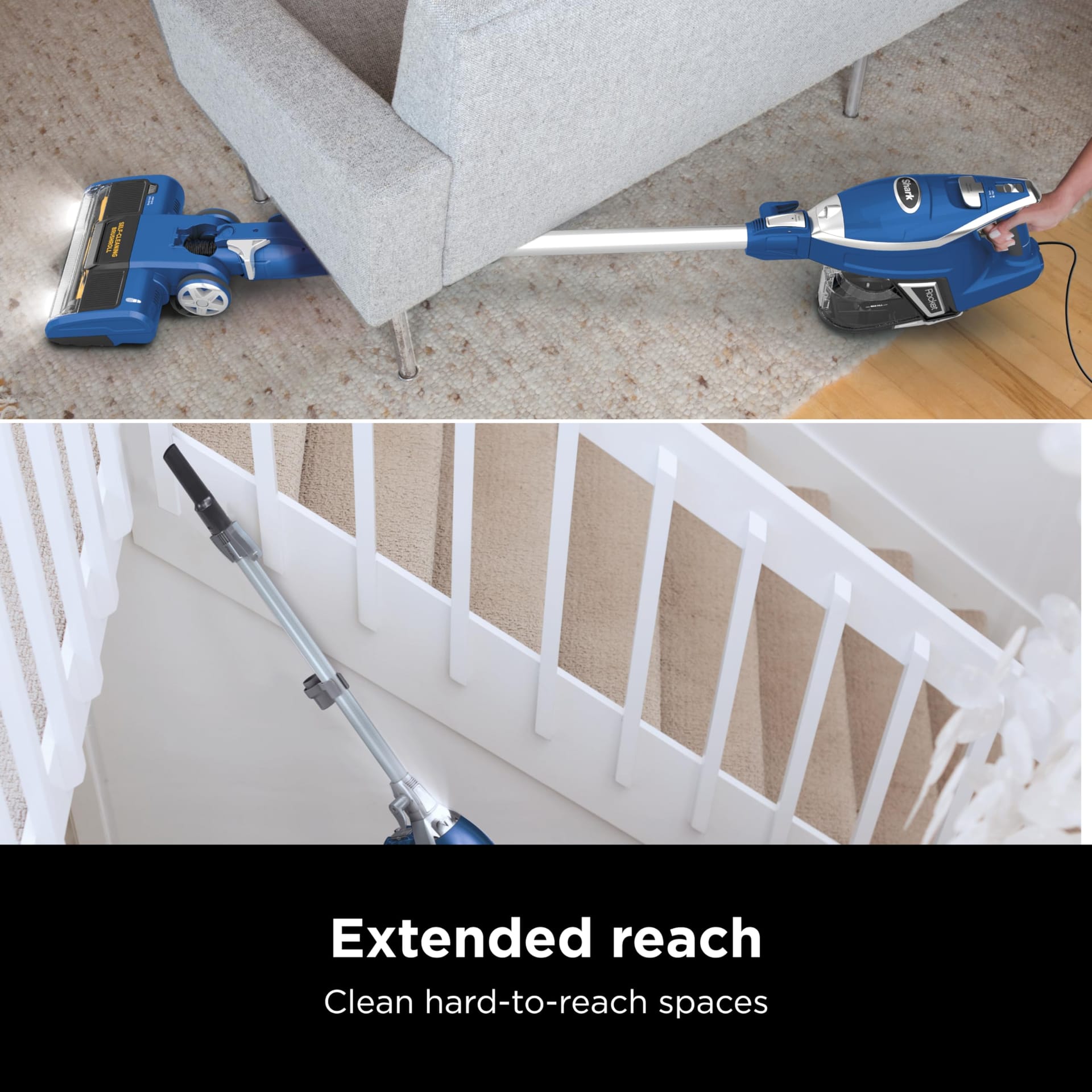 Shark Rocket HV343AMZ Corded Stick Vacuum with Self-Cleaning Brushroll, Lightweight & Maneuverable - Ideal for Pet Hair Pickup, Converts to Hand Vacuum, Crevice & Upholstery Tools Included, Blue/Silver - Review Image 4