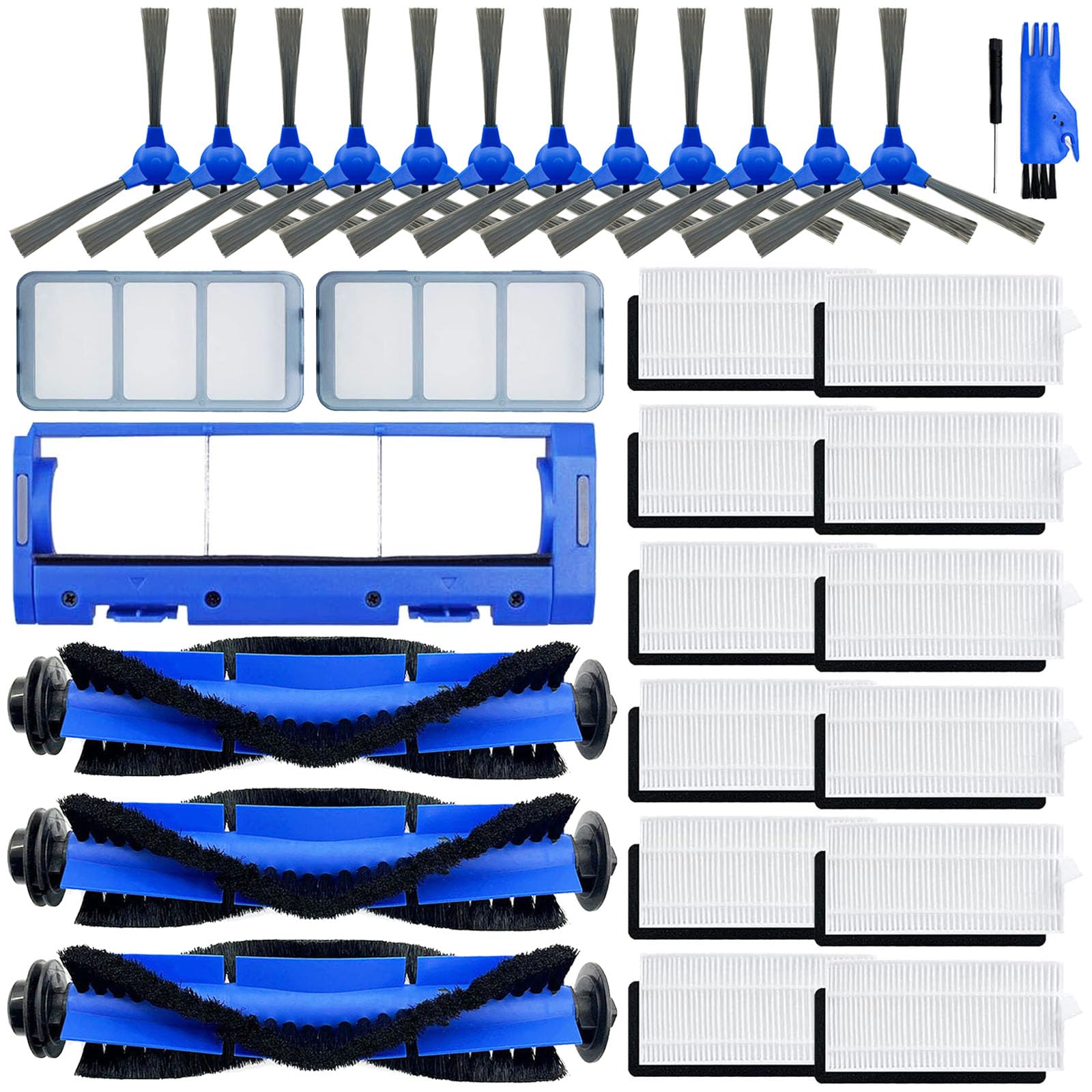 Replacement Parts Kit for Eufy Robovac 11S, 15C, 30C, 12 - Compatible Rolling Brushes, Filters, Side Brushes