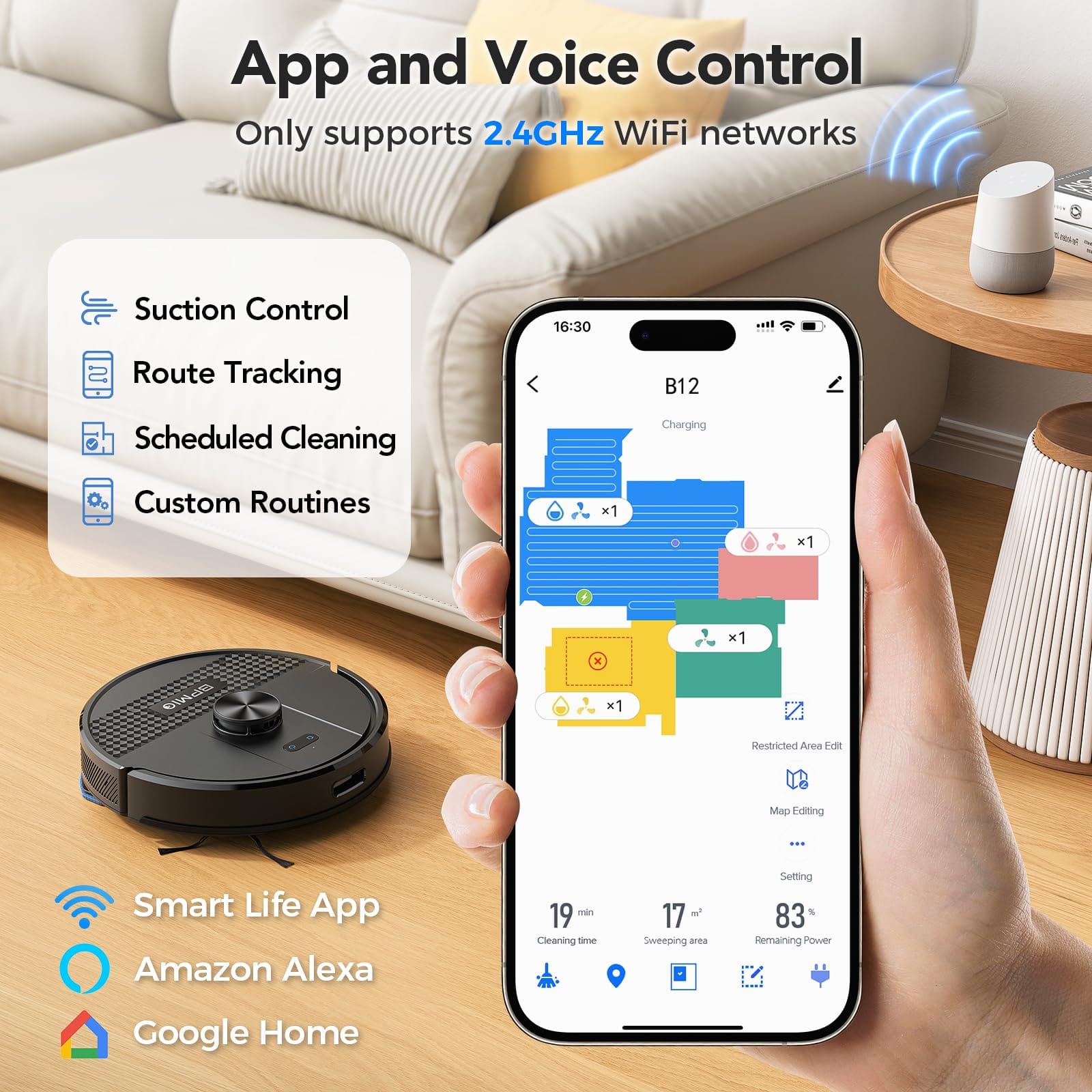 BPMIO Robot Vacuum and Mop Combo 4500Pa Max Suction with LiDAR Navigation Smart Mapping | 145 Min Runtime | Alexa/Wifi/App | Pet Hair | Carpet | Hard Floor - Review Image 3