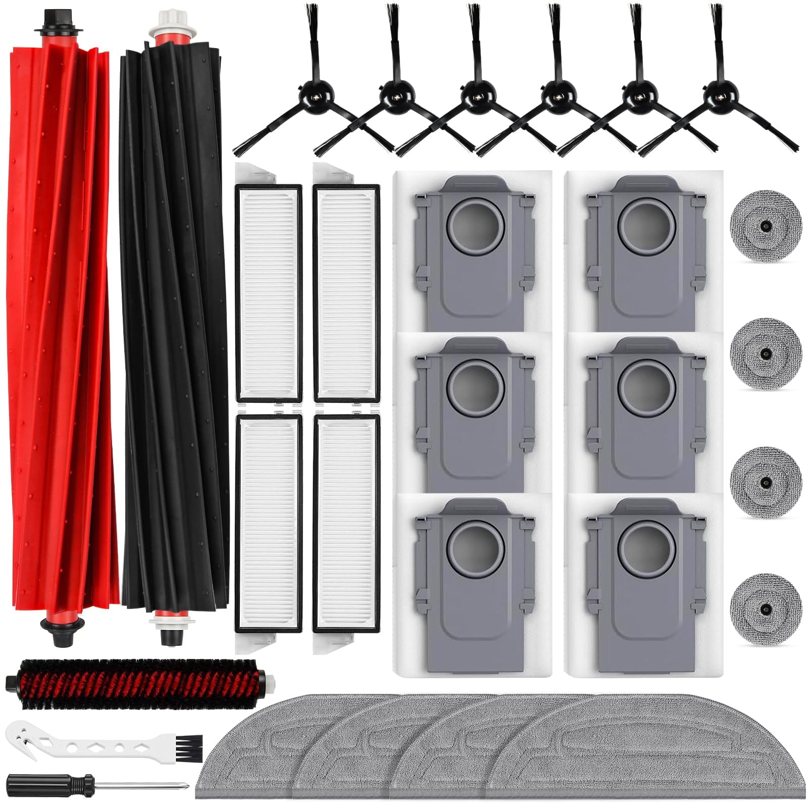 Replacement Accessories Kit for Roborock S8 Maxv Ultra Robot Vacuum - 29-Piece Set with Brushes, Dust Bags, Mop Cloths, and Filters