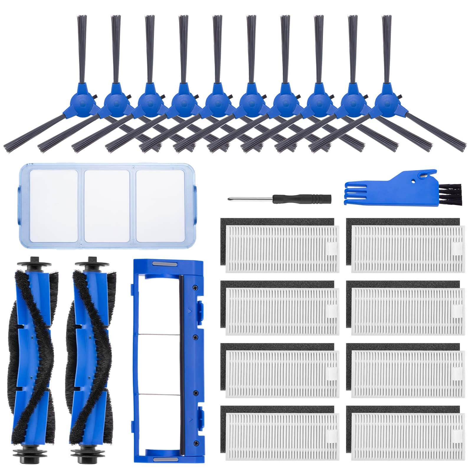 Replacement Parts Kit for Eufy Robovac 11S, 15C, 30, 30C, 12, 35C Robot Vacuum - 10 Side Brushes, 8 Filters, 2 Roller Brushes, 1 Pre Filters, 1 Roller Brush Guard