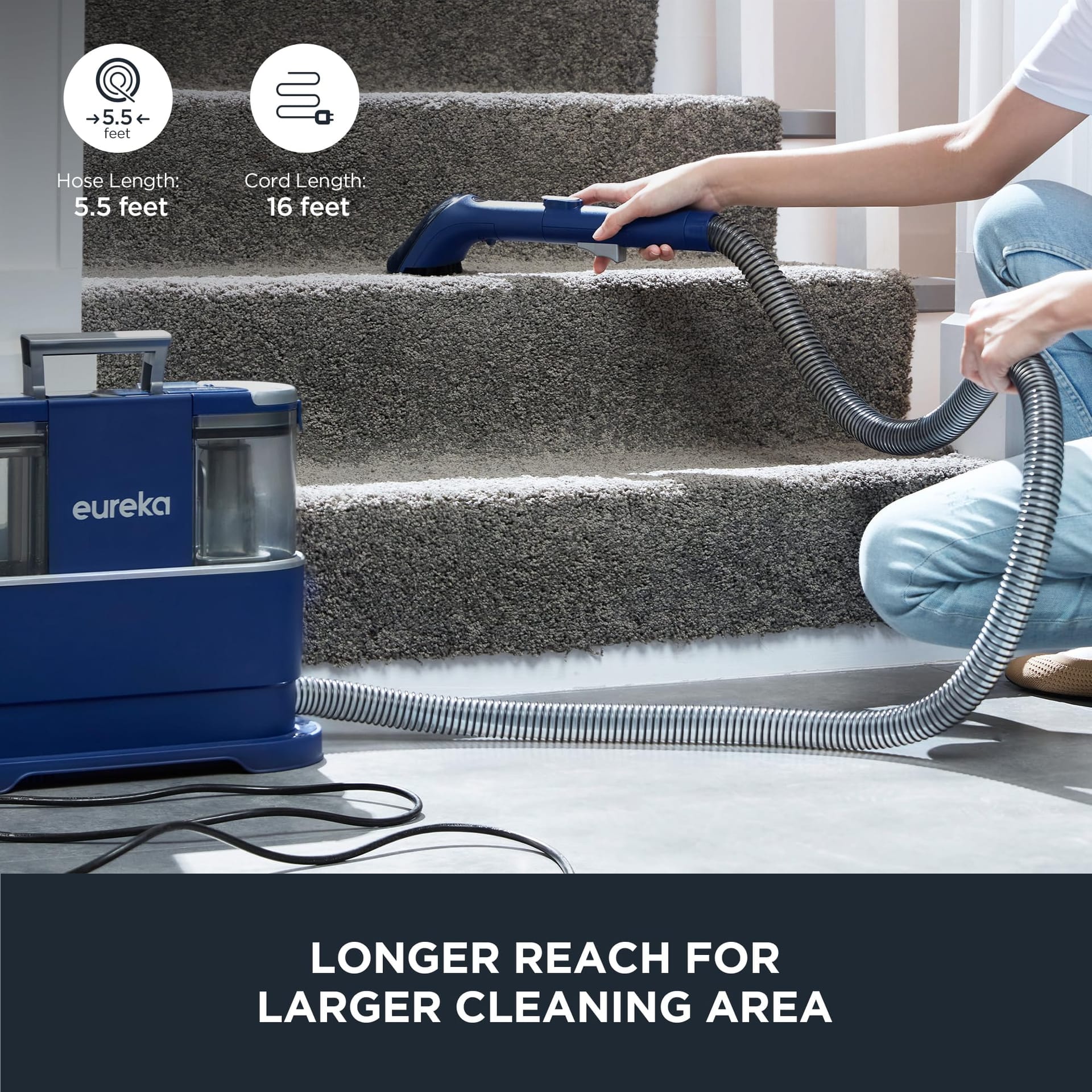 Eureka NEY100 Portable Carpet and Upholstery Cleaner with Large Water Tank, Stain Remover and Spot Cleaner for Pets, Furniture and Car - Blue - Review Image 4