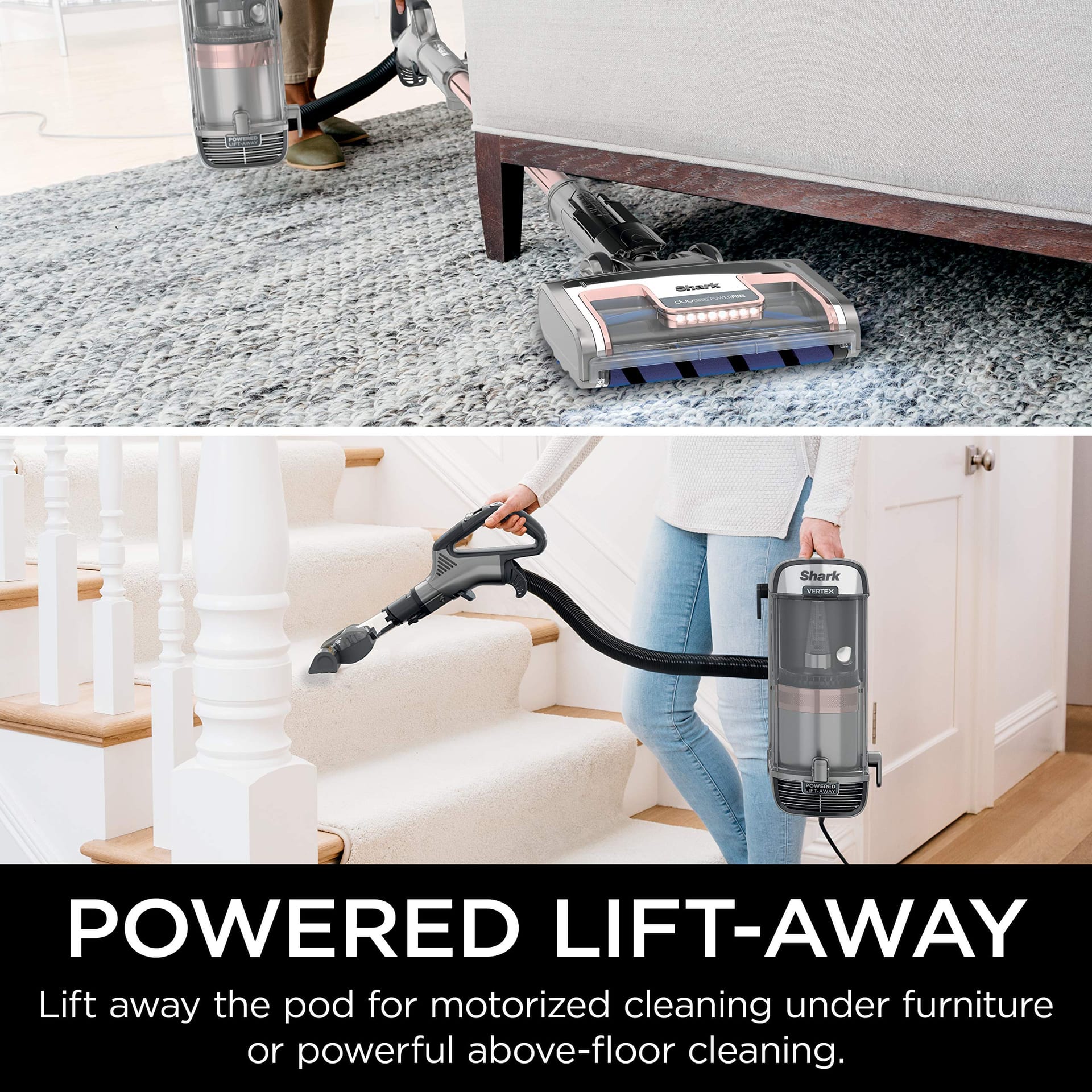 Shark Vertex Powered Lift-Away Upright Vacuum with Duoclean Powerfins and Self-Cleaning Brushroll - Silver/Rose Gold - Review Image 3