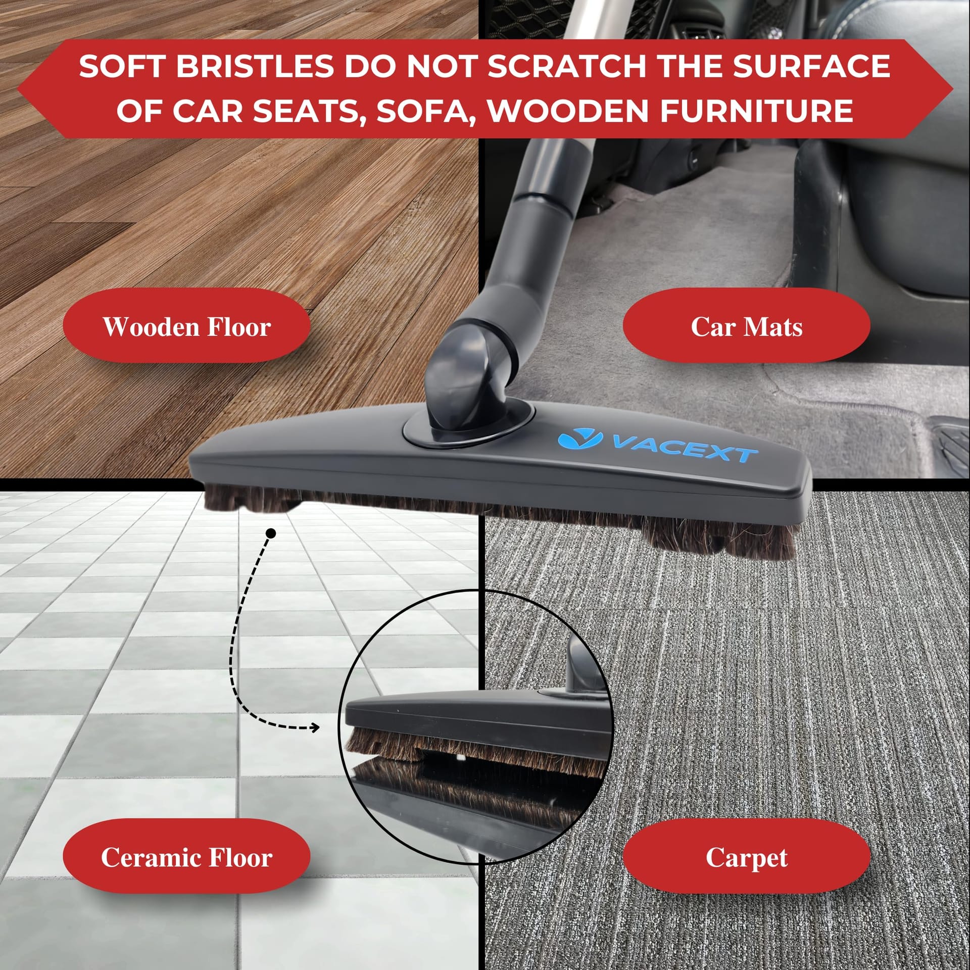 Upgraded Hardwood Floor Attachment with Horse Hair Soft Bristles & Flexible Brush Head for Vacuum Cleaners 1 ¼'' (1.25Inch) Accessories - Suitable for Low Carpet & Wood/Bare/Tile/Hard Floors - Review Image 3