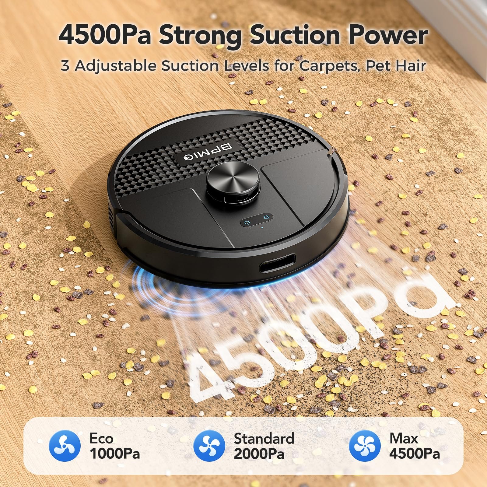 BPMIO Robot Vacuum and Mop Combo 4500Pa Max Suction with LiDAR Navigation Smart Mapping | 145 Min Runtime | Alexa/Wifi/App | Pet Hair | Carpet | Hard Floor - Review Image 2