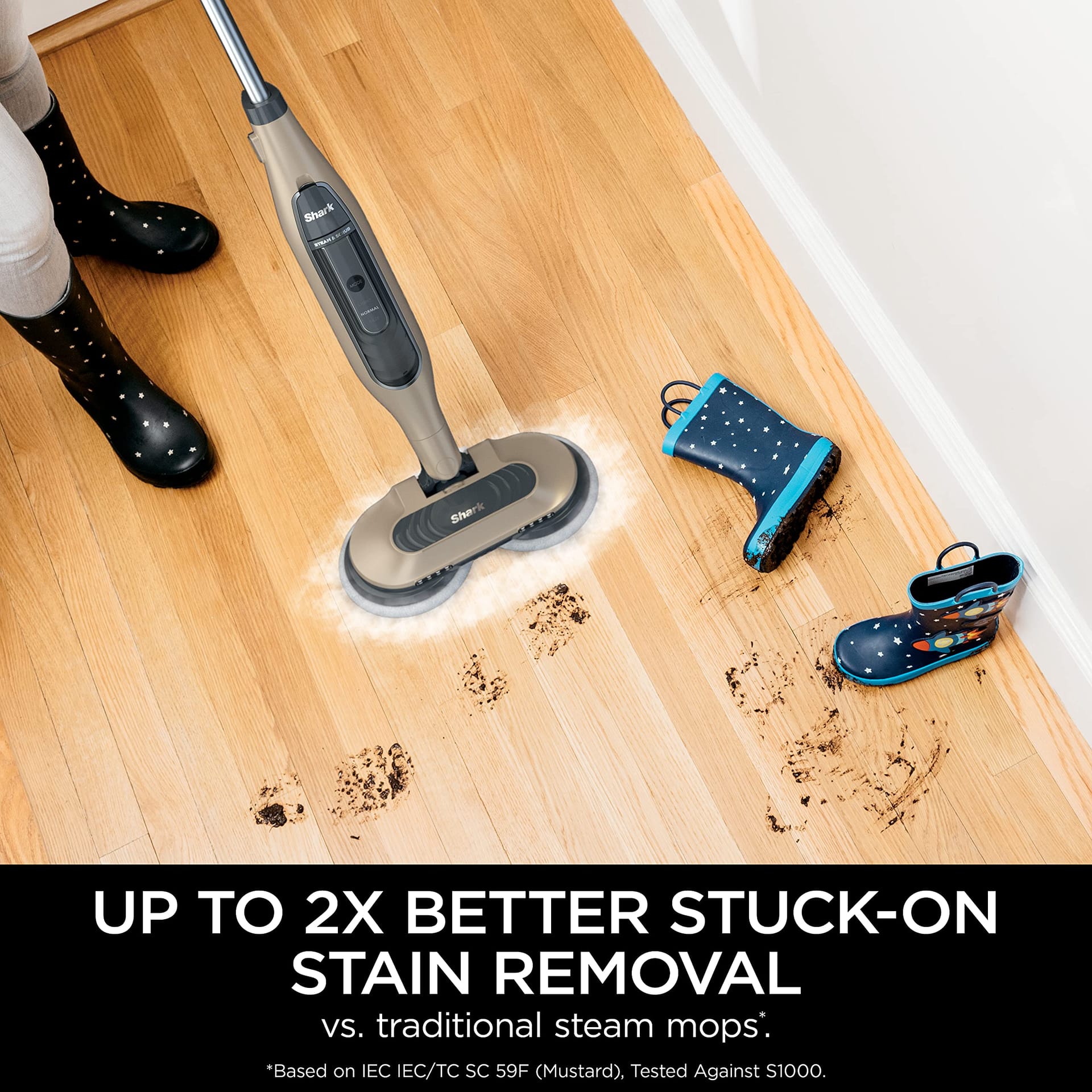 Shark Steam & Scrub Mop with Scrubbing and Sanitizing Action, 3 Steam Modes, LED Headlights, and Washable Pads, Gold - Review Image 3