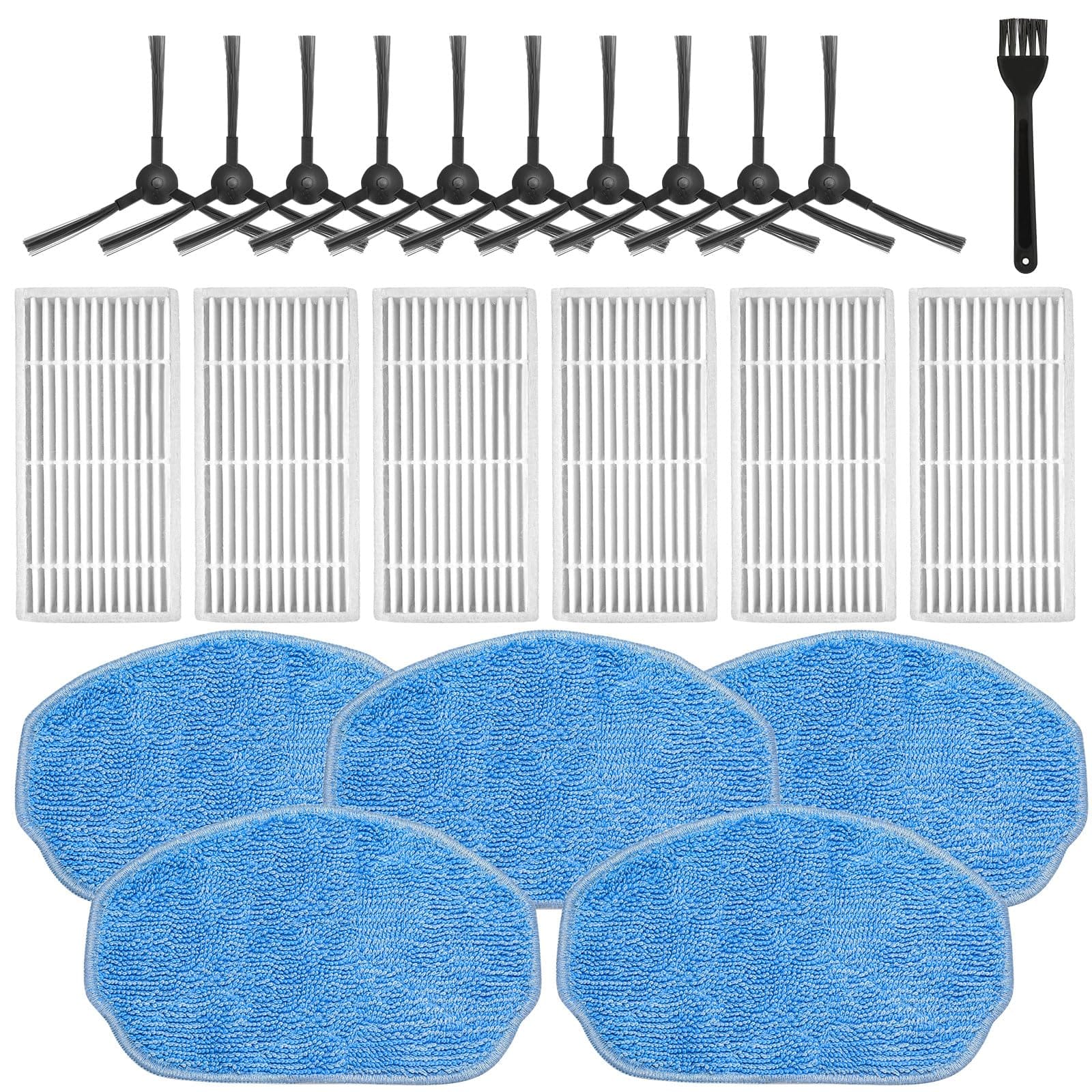 Replacement Parts Kit for MAMNV BR150/BR151, ZCWA BR150/BR151, MANVINS G20, GTTVO BR150/BR151, ONSON BR150/BR151 Robot Vacuums - 6 Filters, 5 Mop Pads, 10 Side Brushes